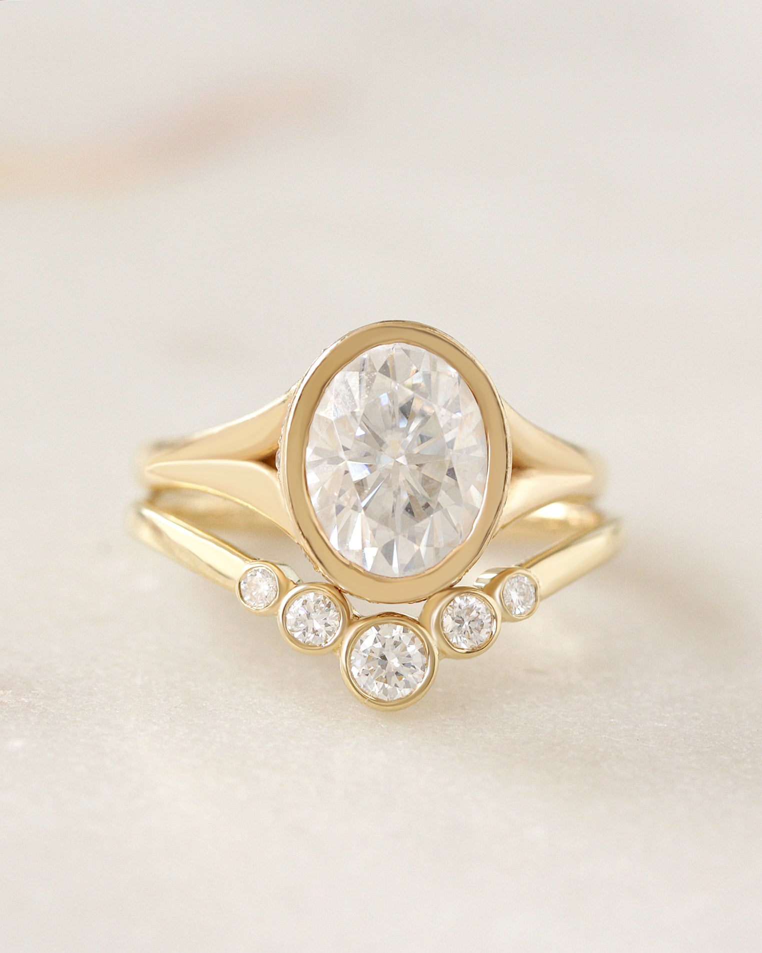Simple Five Diamond  Bezel Nesting Ring V5 - Leah