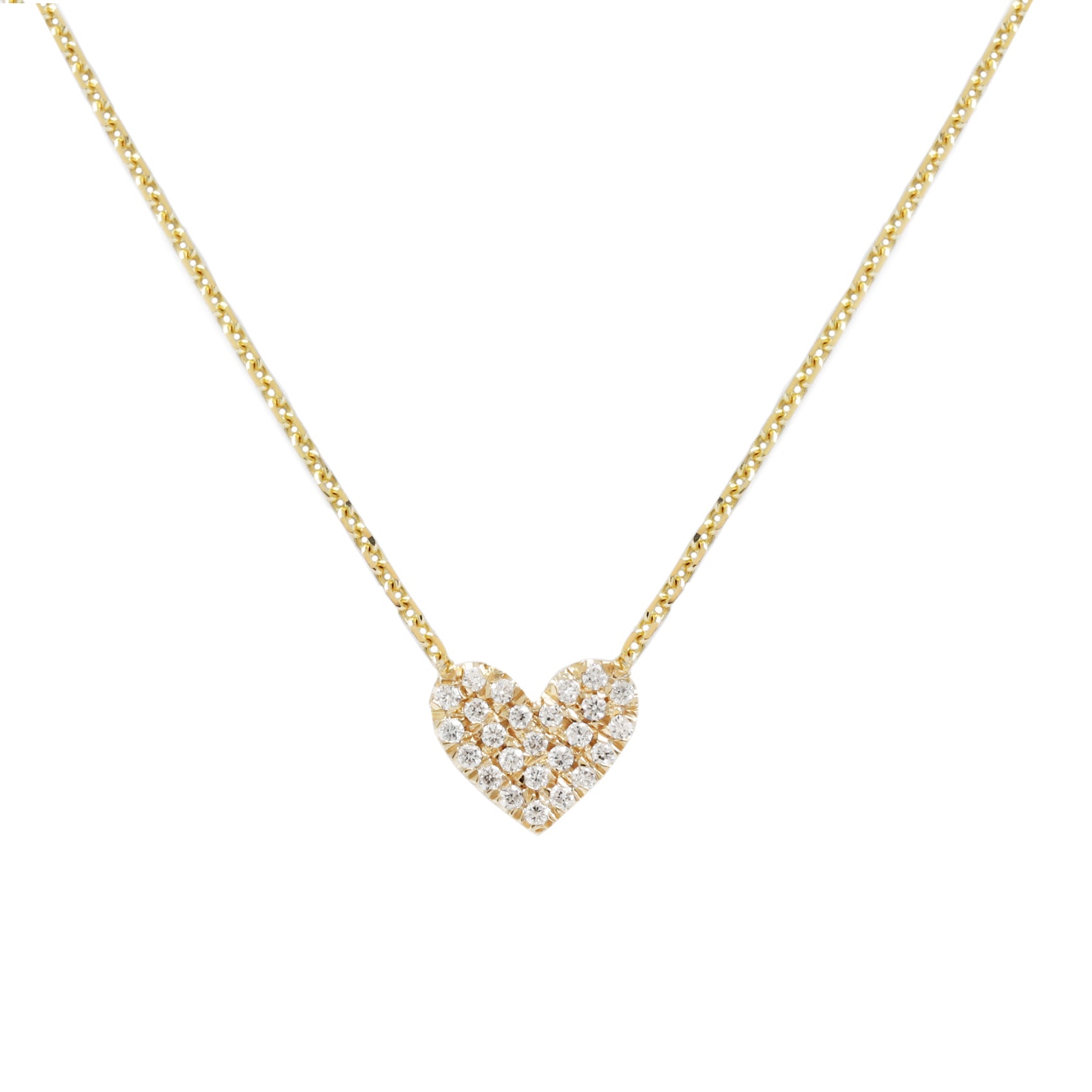 Small Pave Diamond Heart Pendant Necklace - 14K Yellow Gold, Ready to Ship