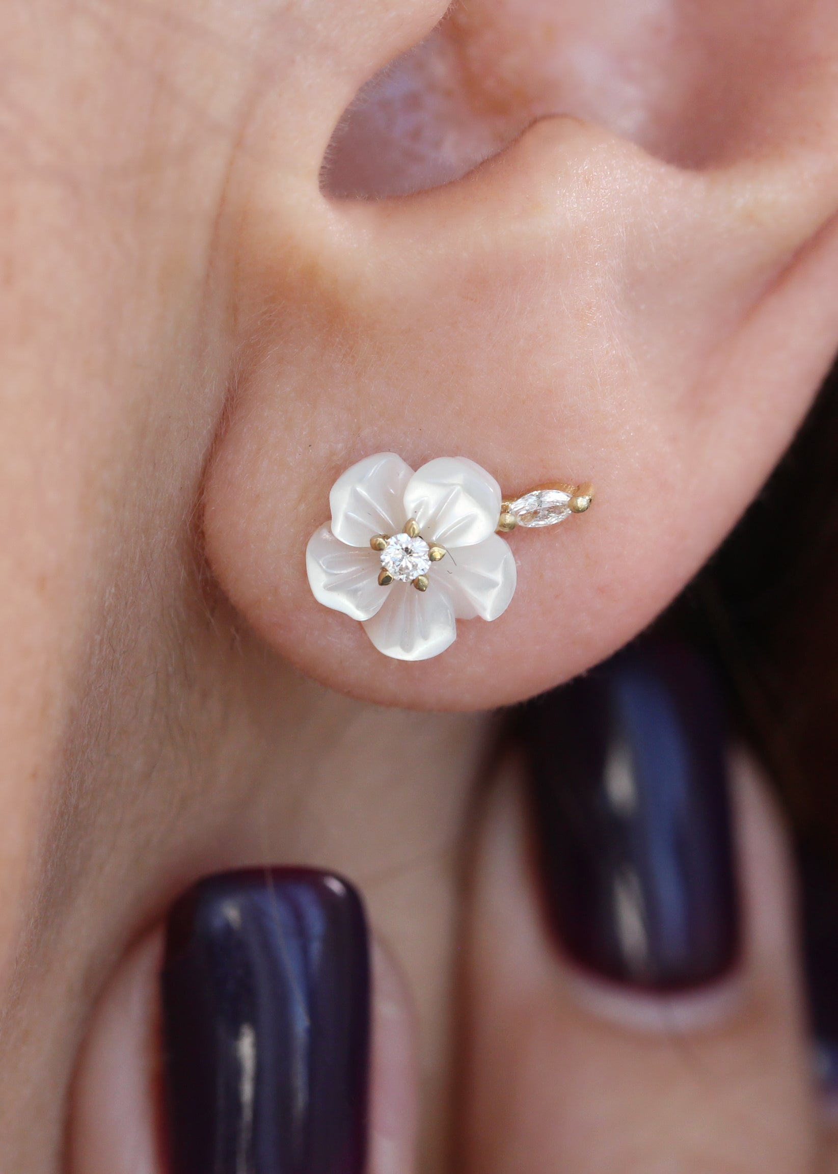 Small Pearl Flower Marqusie Diamond Stud Earring, Bridal Earrings