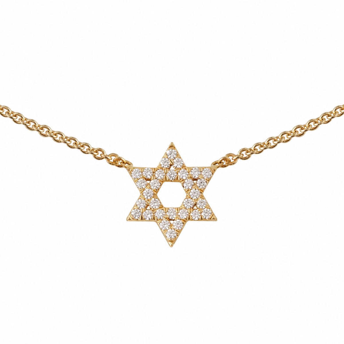 Small Star of David Magen David Diamond Pendant Gold Necklace