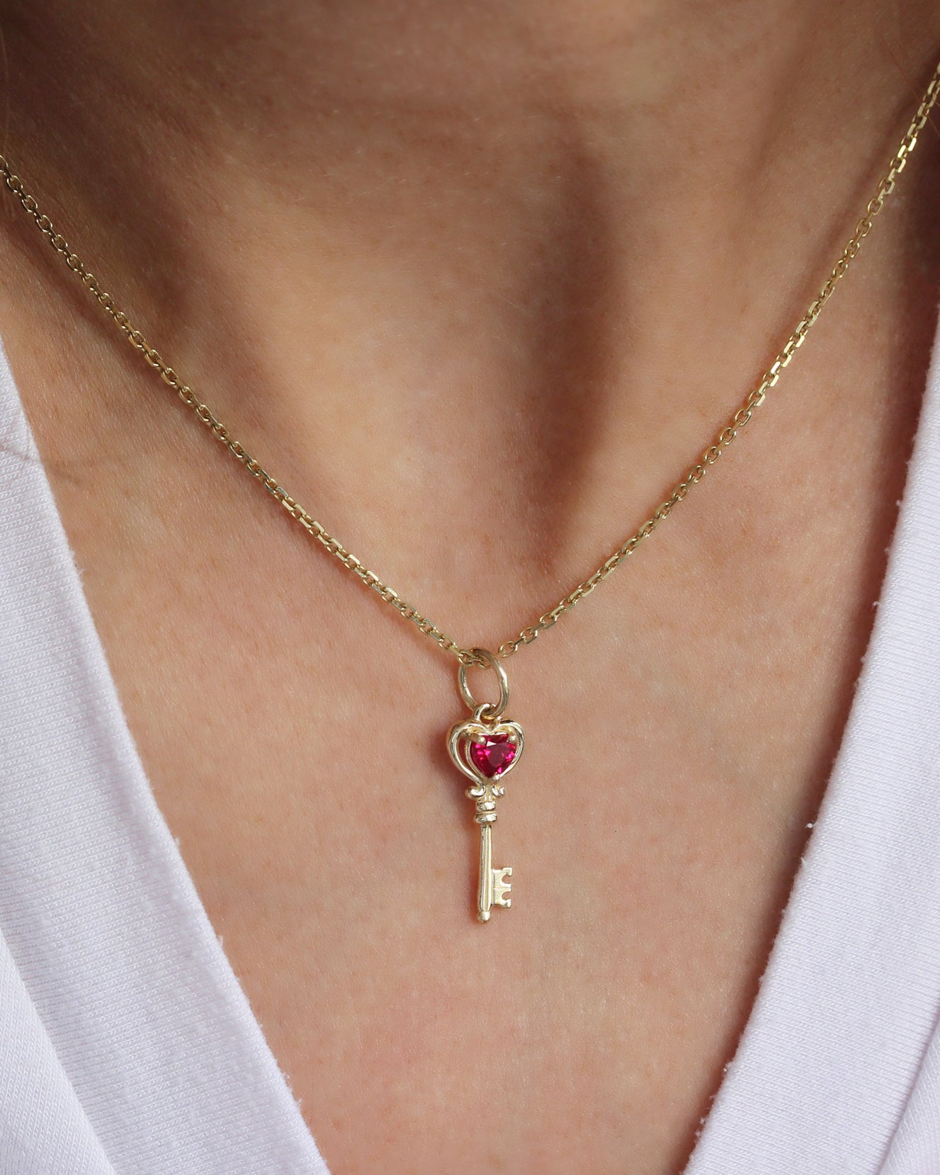 The One Key Red Heart Lab Ruby Gold Key Charm Valentine
