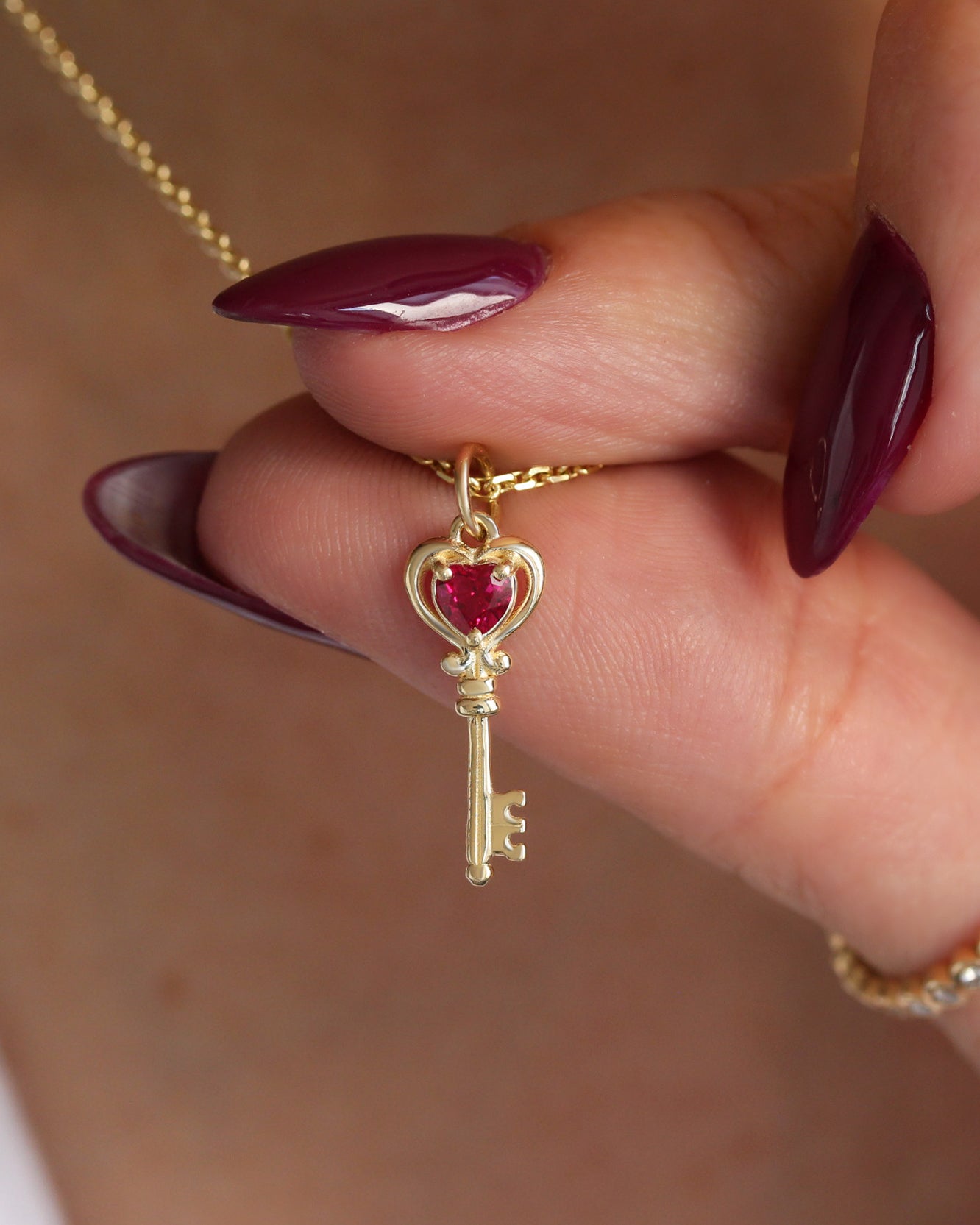 The One Key Red Heart Lab Ruby Gold Key Charm Valentine