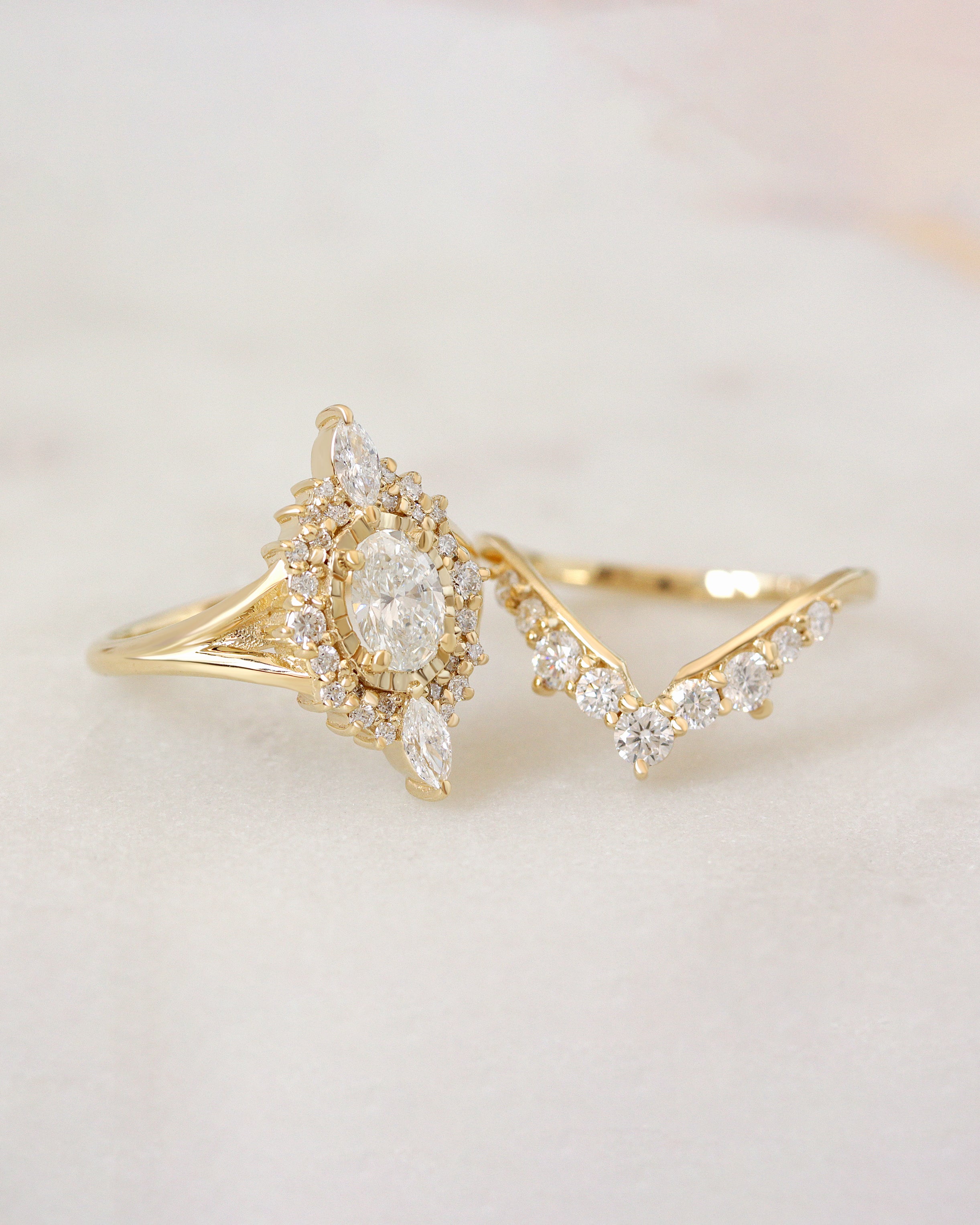 The Starlight Ring Oval Diamond Engagement Ring Three Ring Set