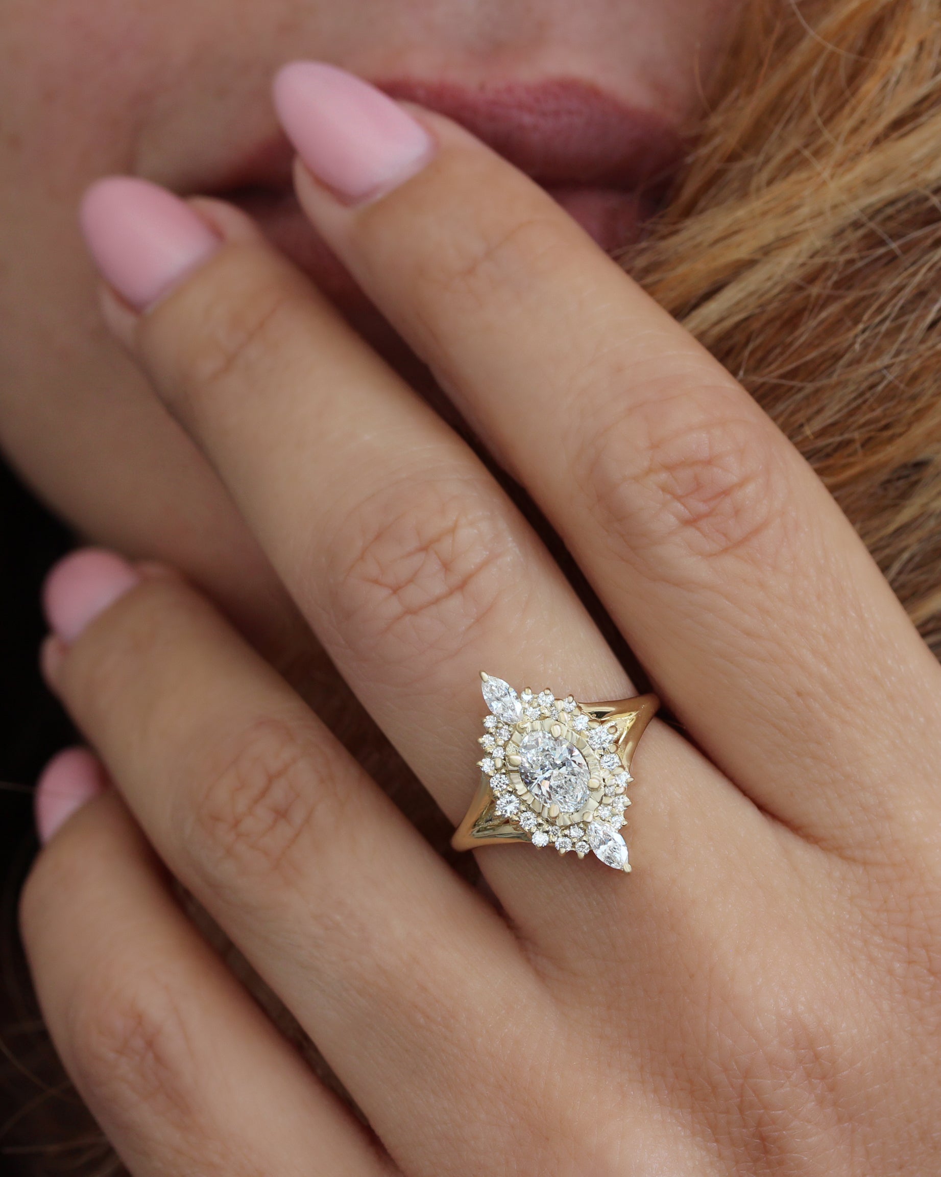 The Starlight Oval Diamond Engagement Ring, oval diamond, star engagement ring, celestial ring, vintage inspired, victorian