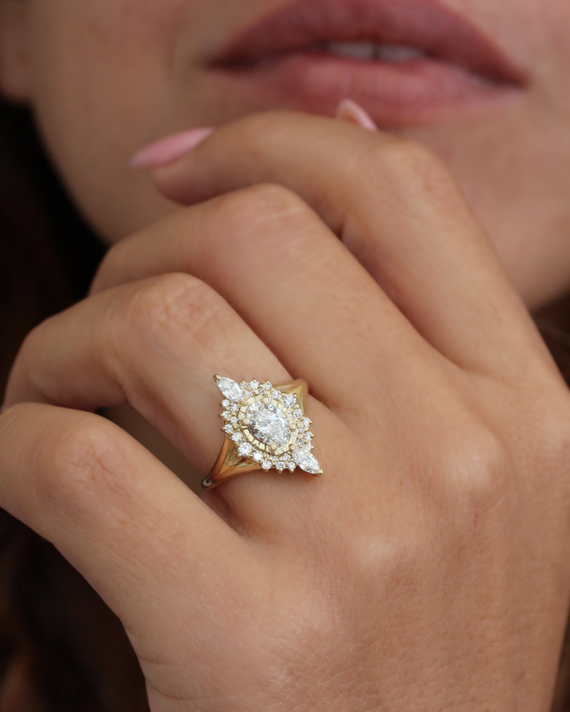 The Starlight Oval Diamond Engagement Ring, oval diamond, star engagement ring, celestial ring, vintage inspired, victorian