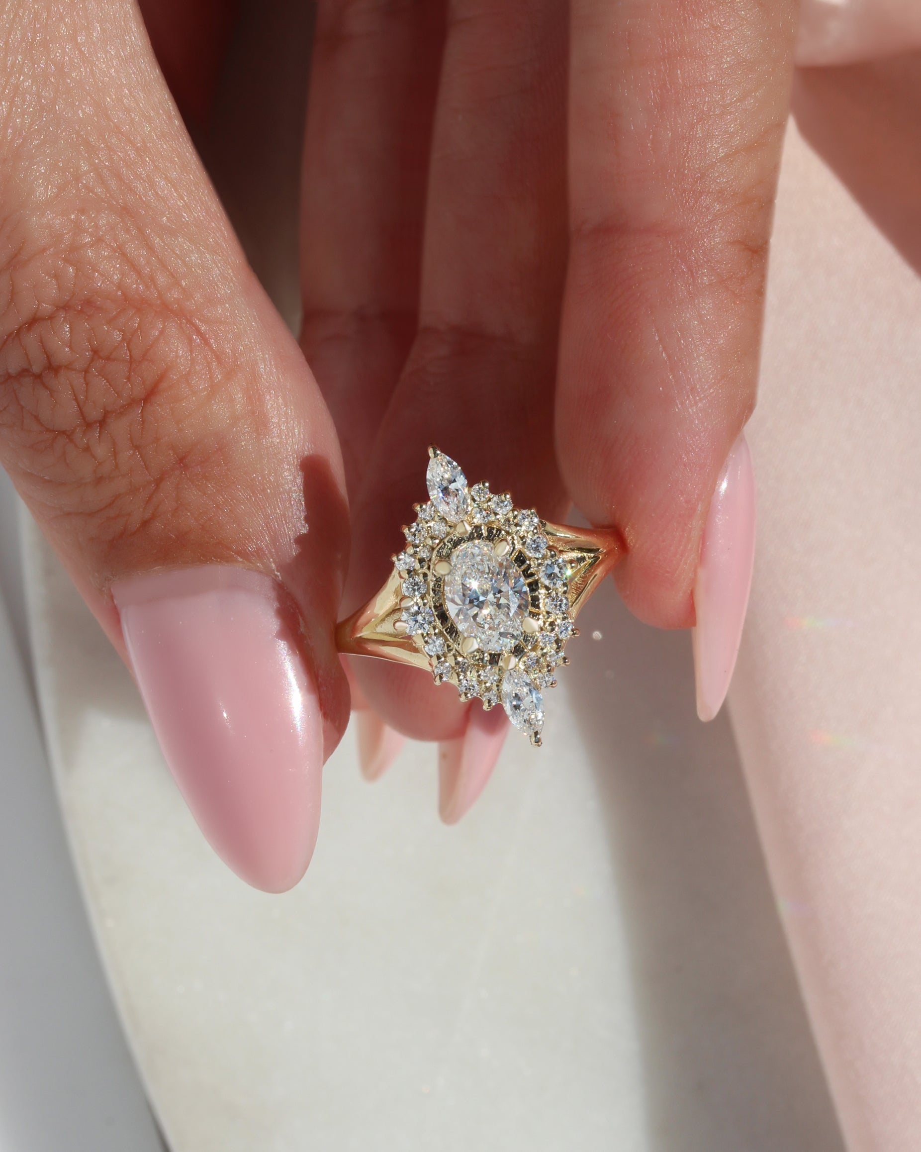 The Starlight Oval Diamond Engagement Ring, oval diamond, star engagement ring, celestial ring, vintage inspired, victorian