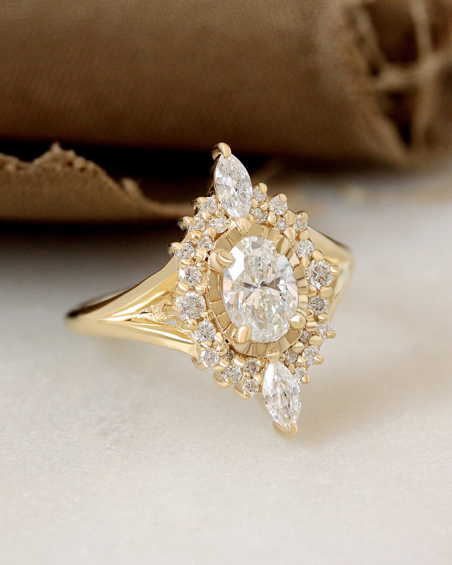The Starlight Oval Diamond Engagement Ring, oval diamond, star engagement ring, celestial ring, vintage inspired, victorian