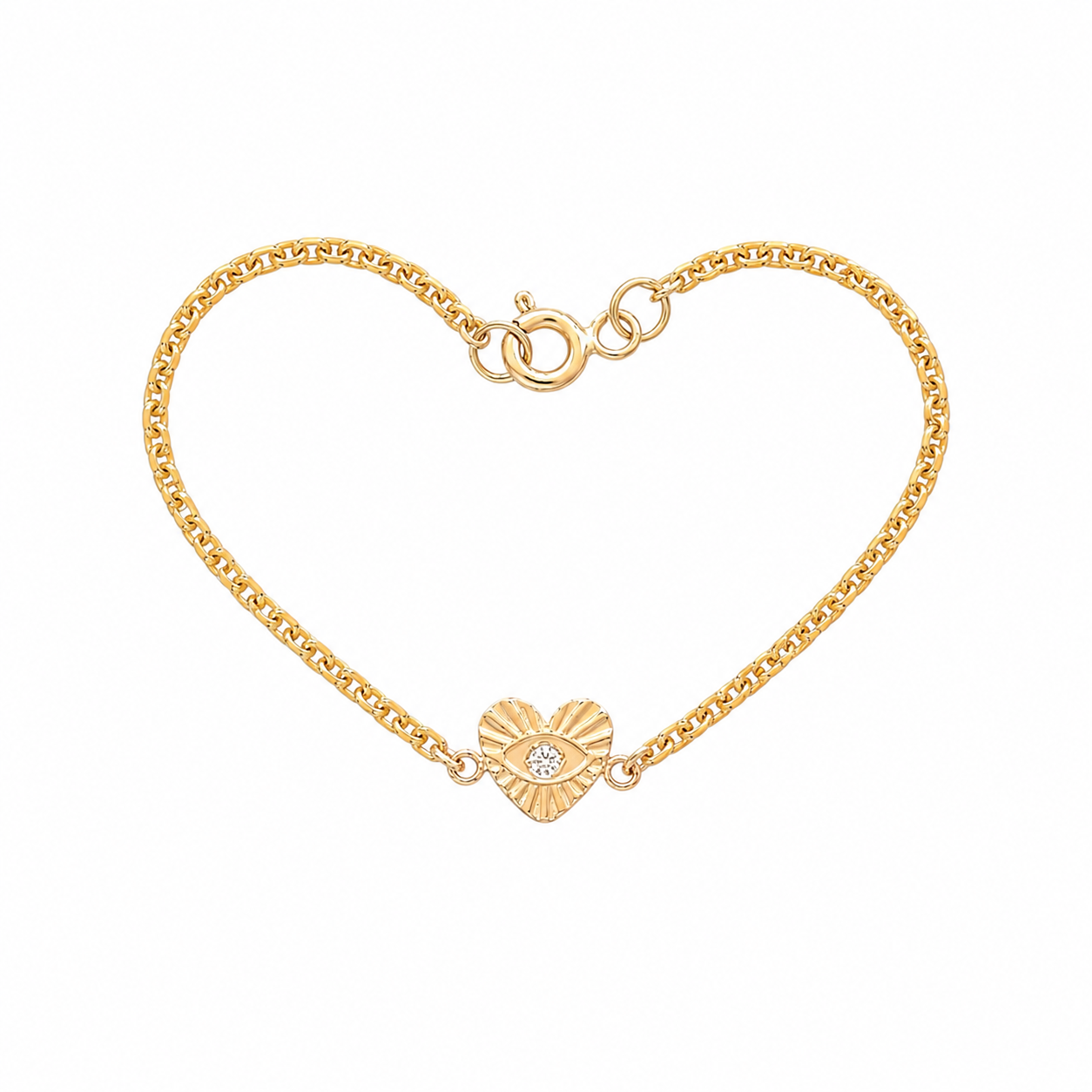 Tiny Heart Eye Diamond Girl's Bracelet, 14K gold girl's bracelet, diamond heart eye bracelet, fine gold jewelry for girls, delicate diamond bracelet, elegant girl's bracelet.