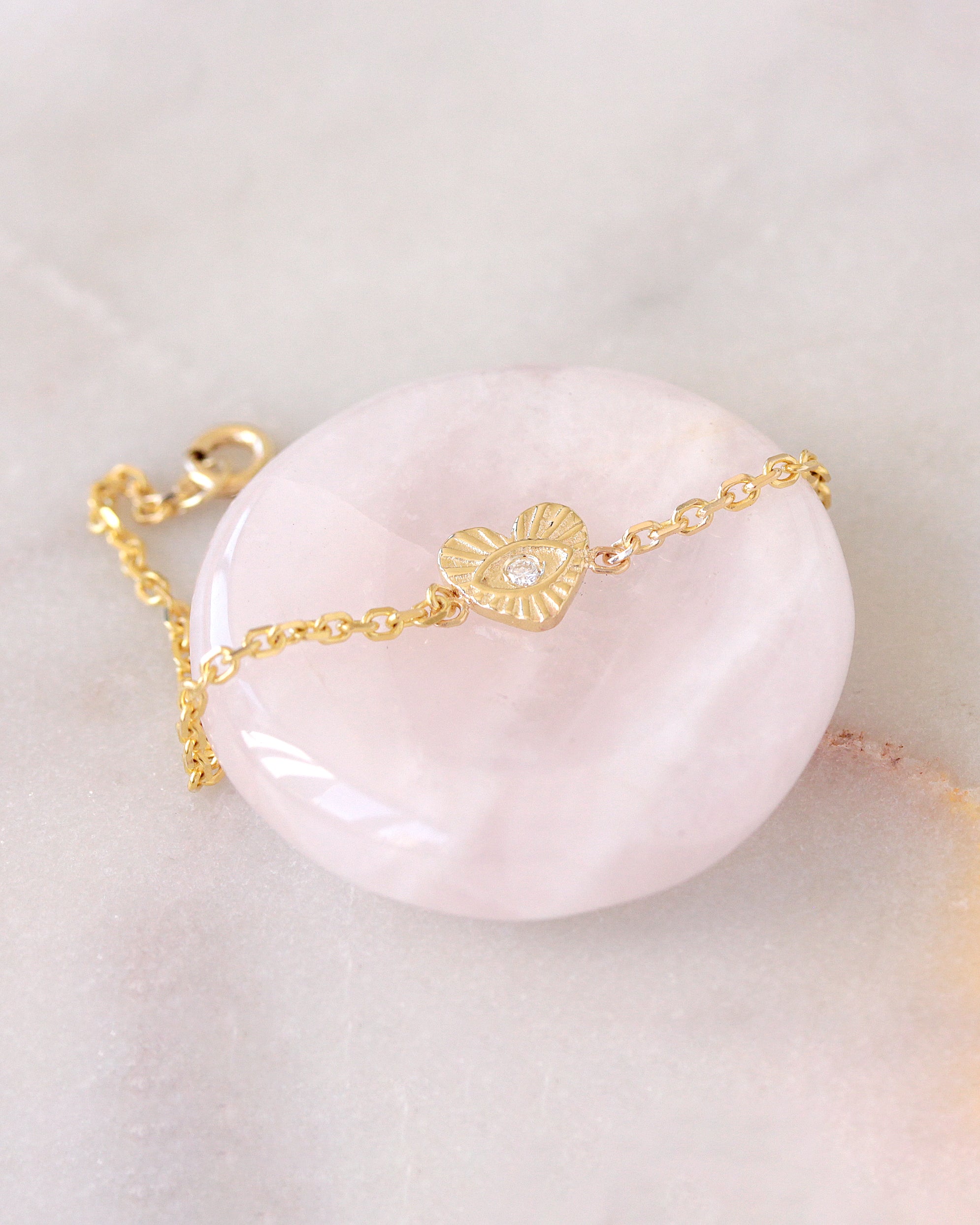 Tiny Heart Eye Diamond Girl's Bracelet, 14K gold girl's bracelet, diamond heart eye bracelet, fine gold jewelry for girls, delicate diamond bracelet, elegant girl's bracelet