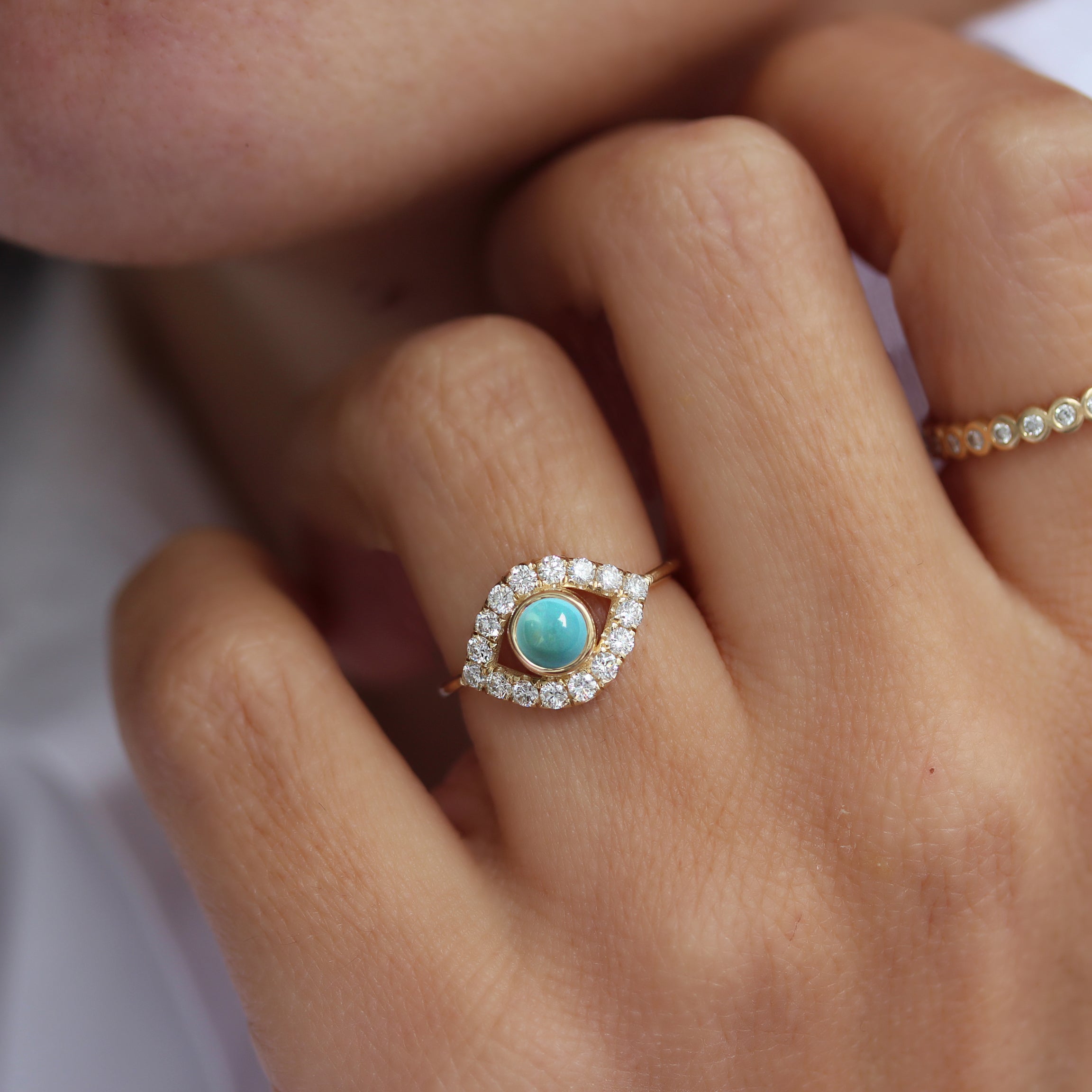 Turquoise and Diamonds Evil Eye Jumbo Ring