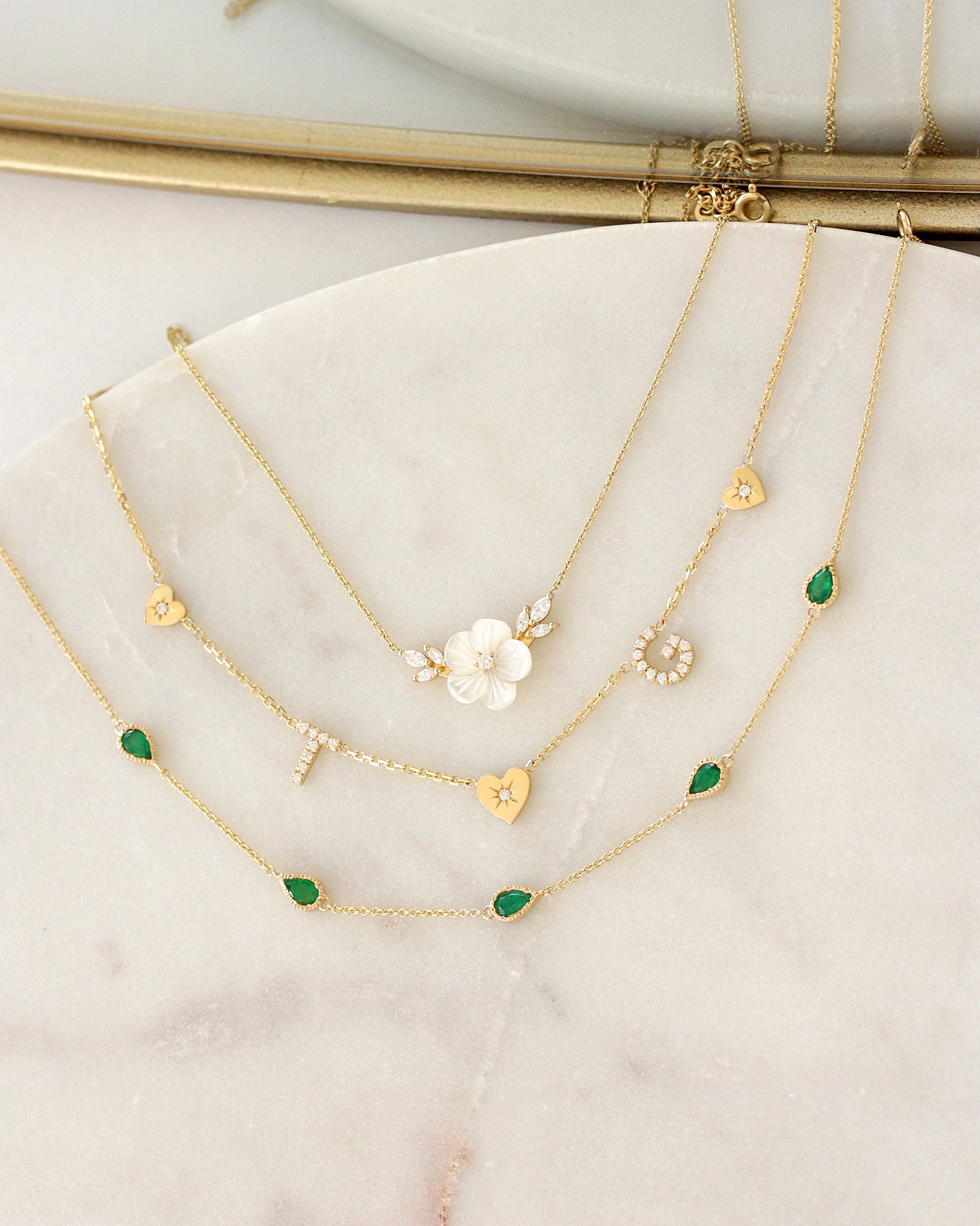 Two Diamond Initials with a Heart - Personalized Diamond Necklace