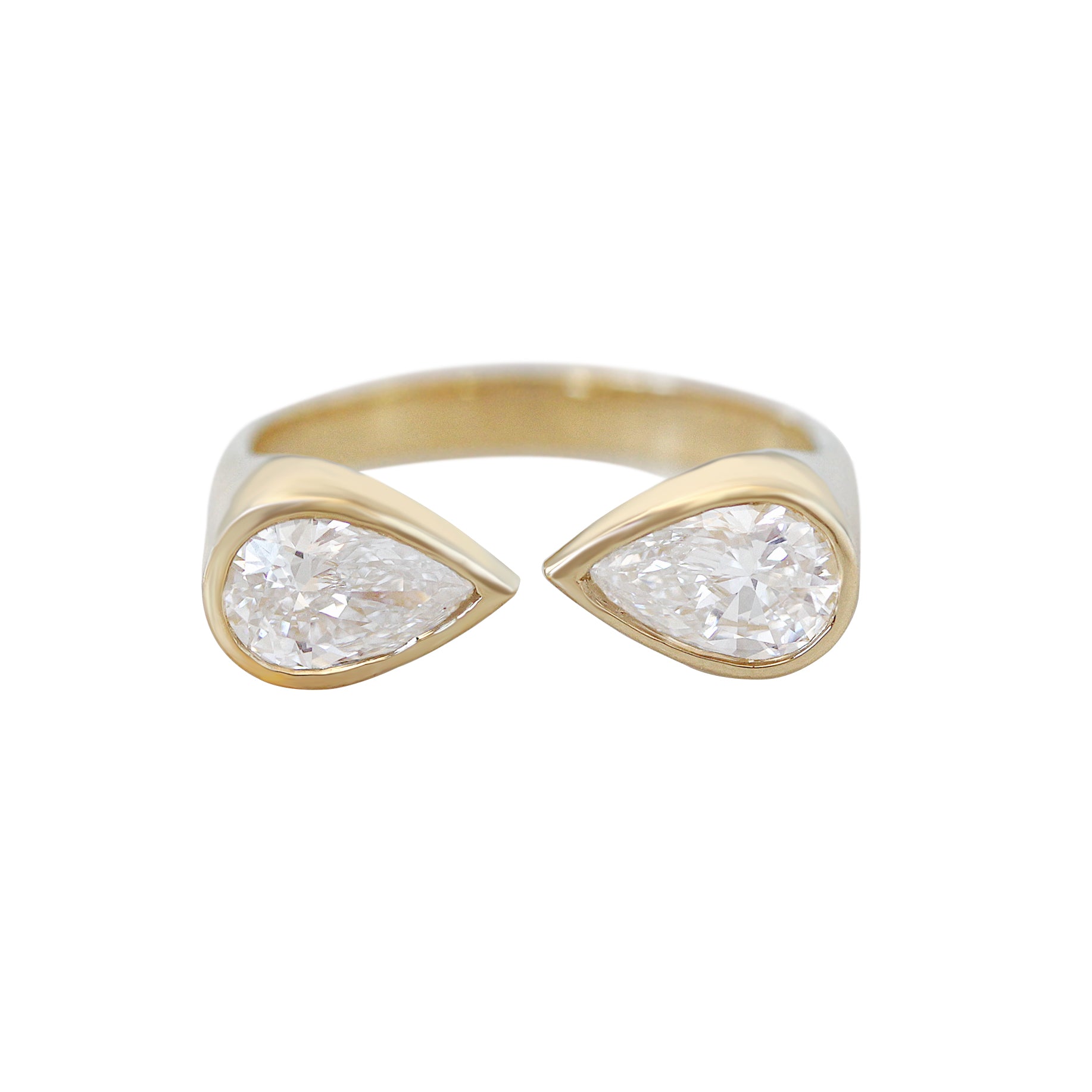 Two Stone Pear Diamond Toi et Moi Bezel Set Cuff Ring, bezel set, pear diamond, two stone ring, cuff ring, toi et moi