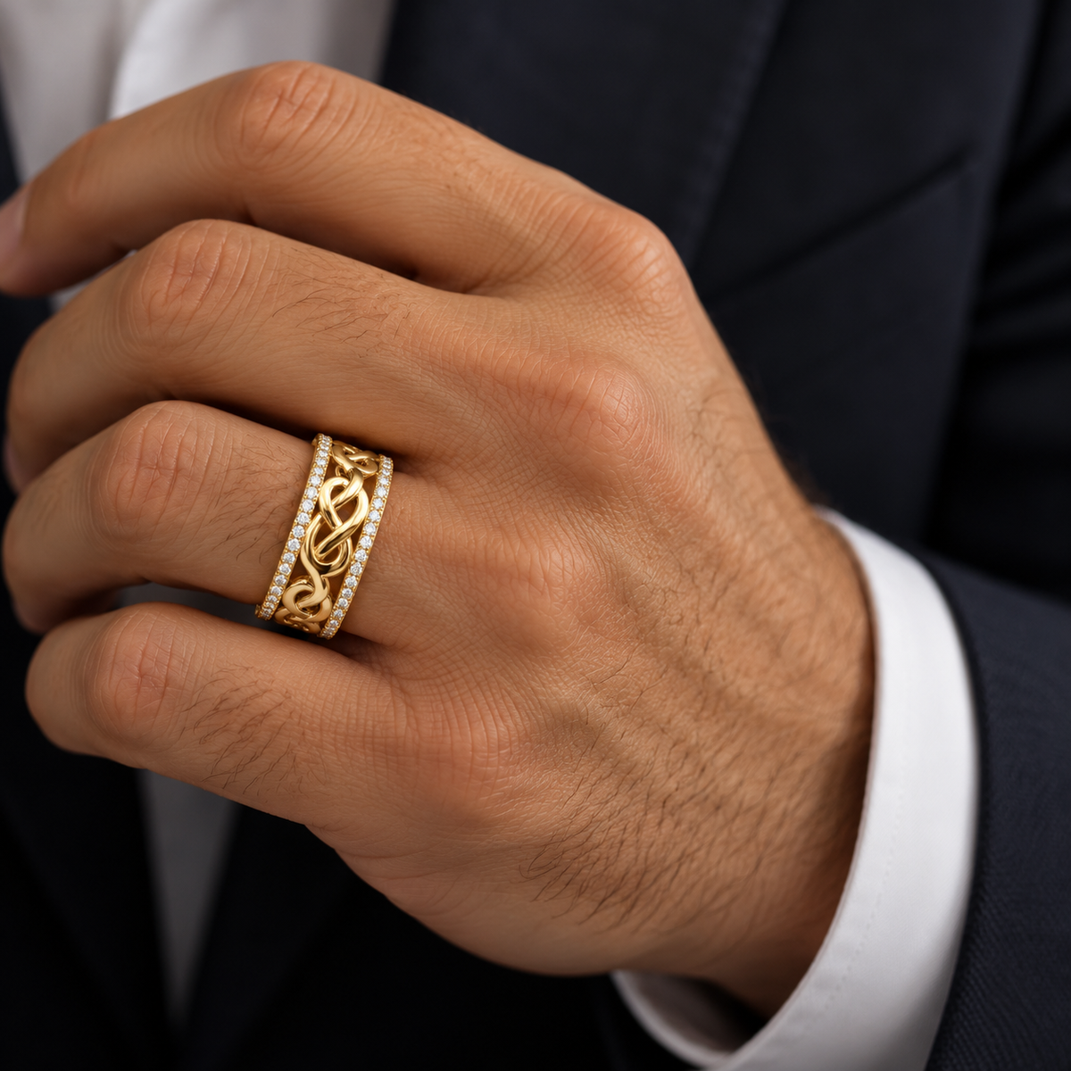Celtic Infinity Knot Double Diamond Eternity, His Wedding Ring