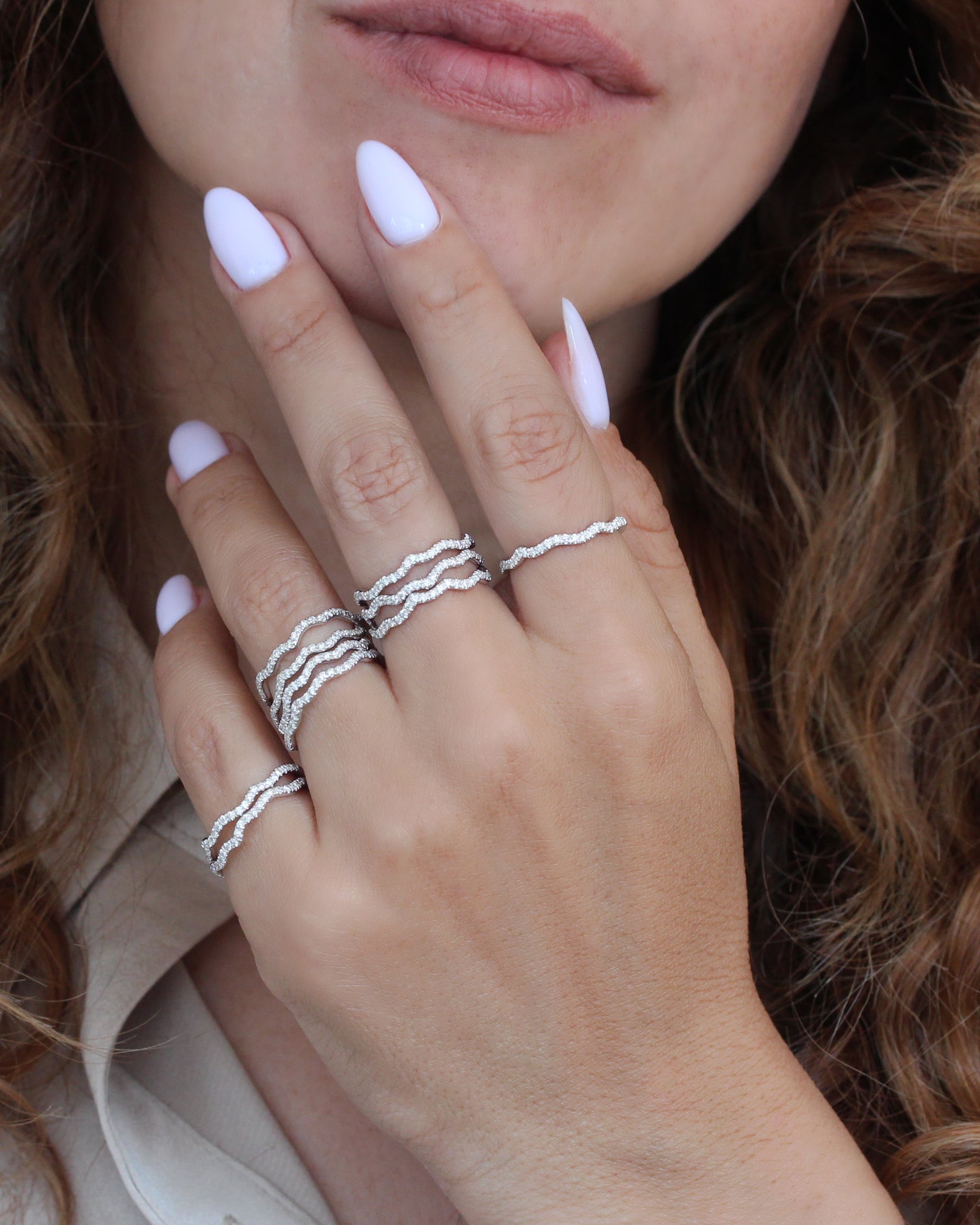 Wavy Curly Diamond Zen Ring - Half Eternity