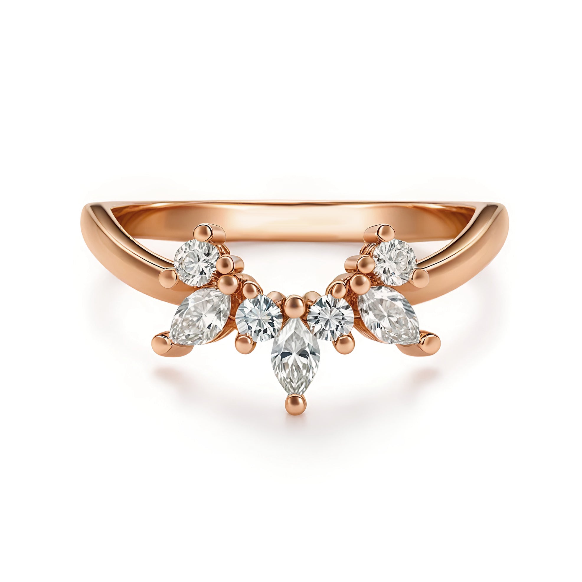 Marquise Diamond Unique Wedding Nesting Ring - Athena Crown
