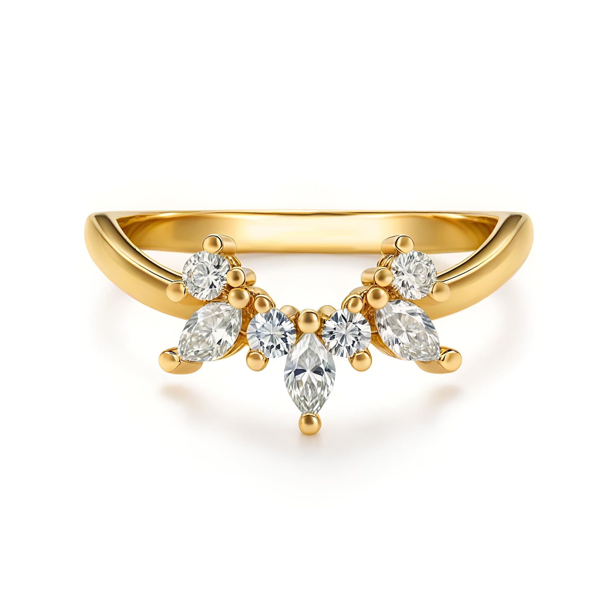 Marquise Diamond Unique Wedding Nesting Ring - Athena Crown