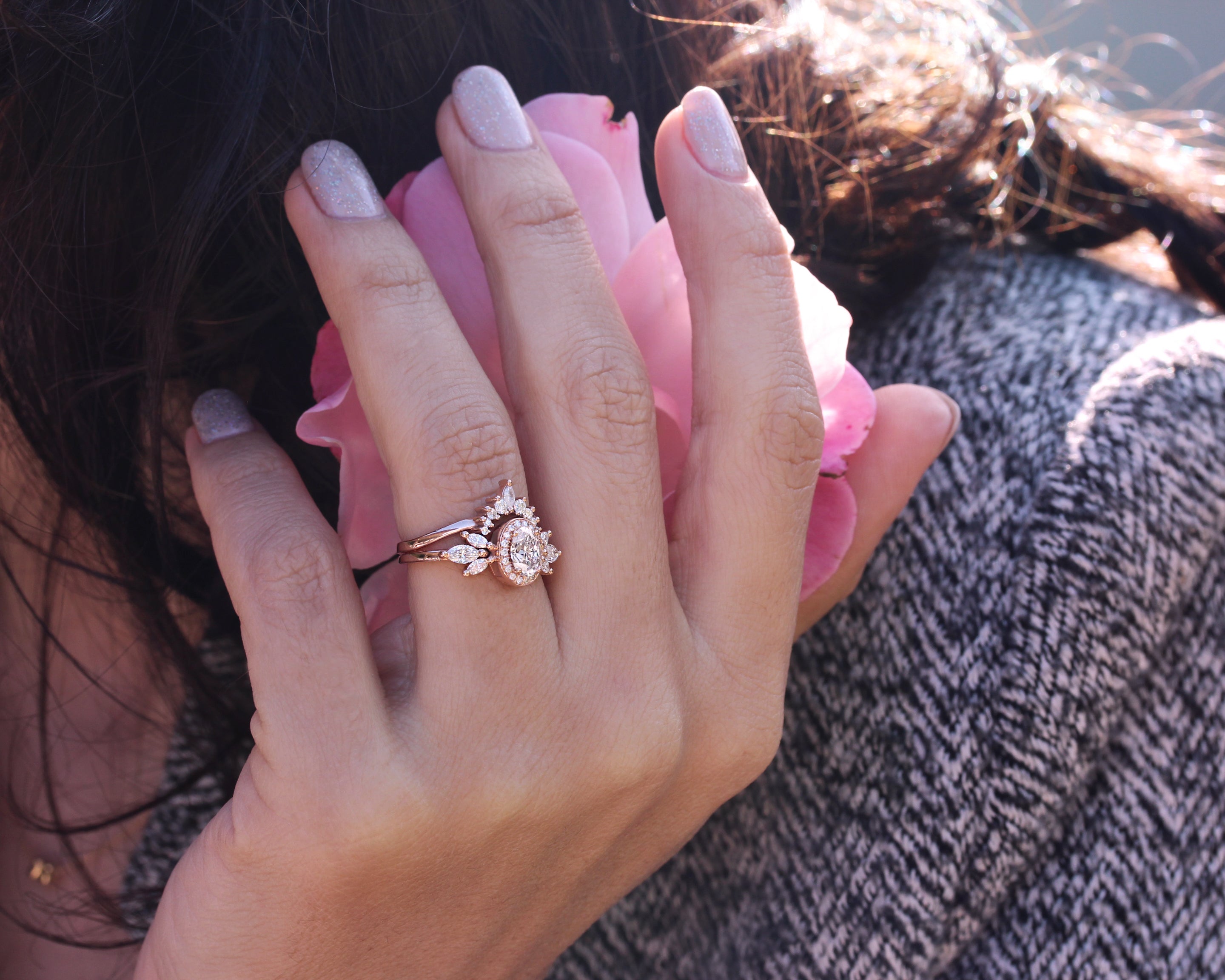 Marquise Diamond Unique Wedding Nesting Ring - Athena Armor