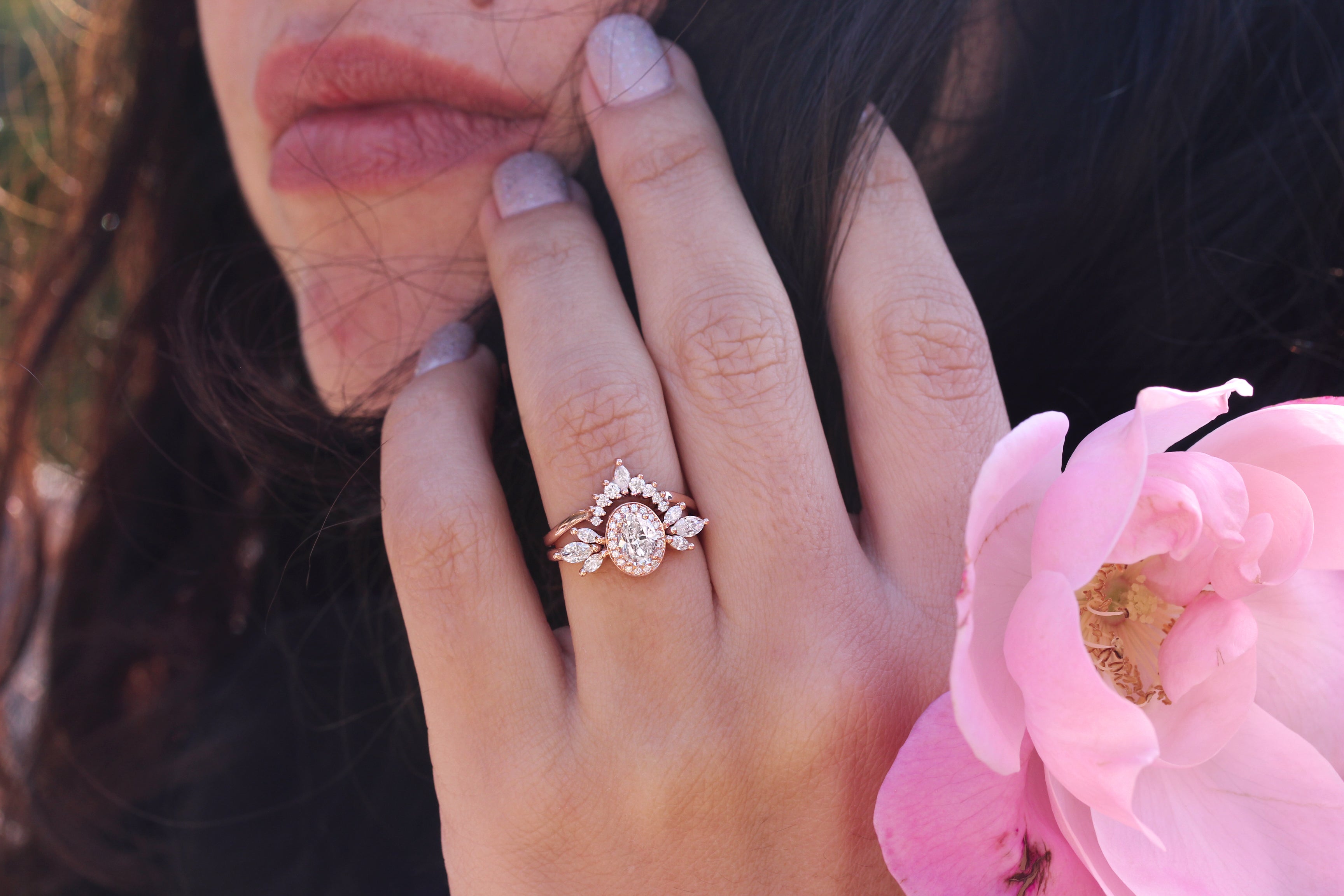 Marquise Diamond Unique Wedding Nesting Ring - Athena Armor