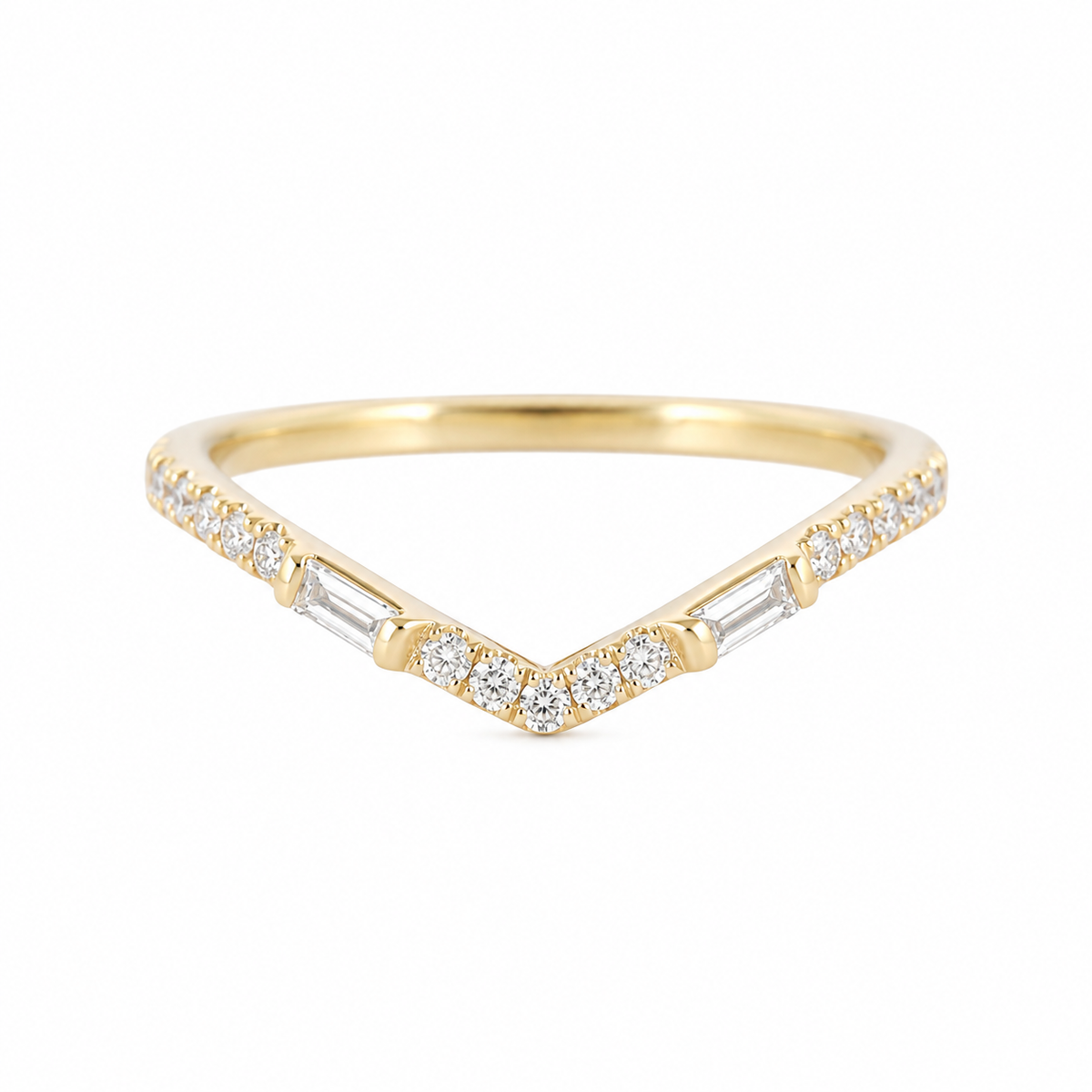 V Baguette & Round Diamonds Wedding Ring
