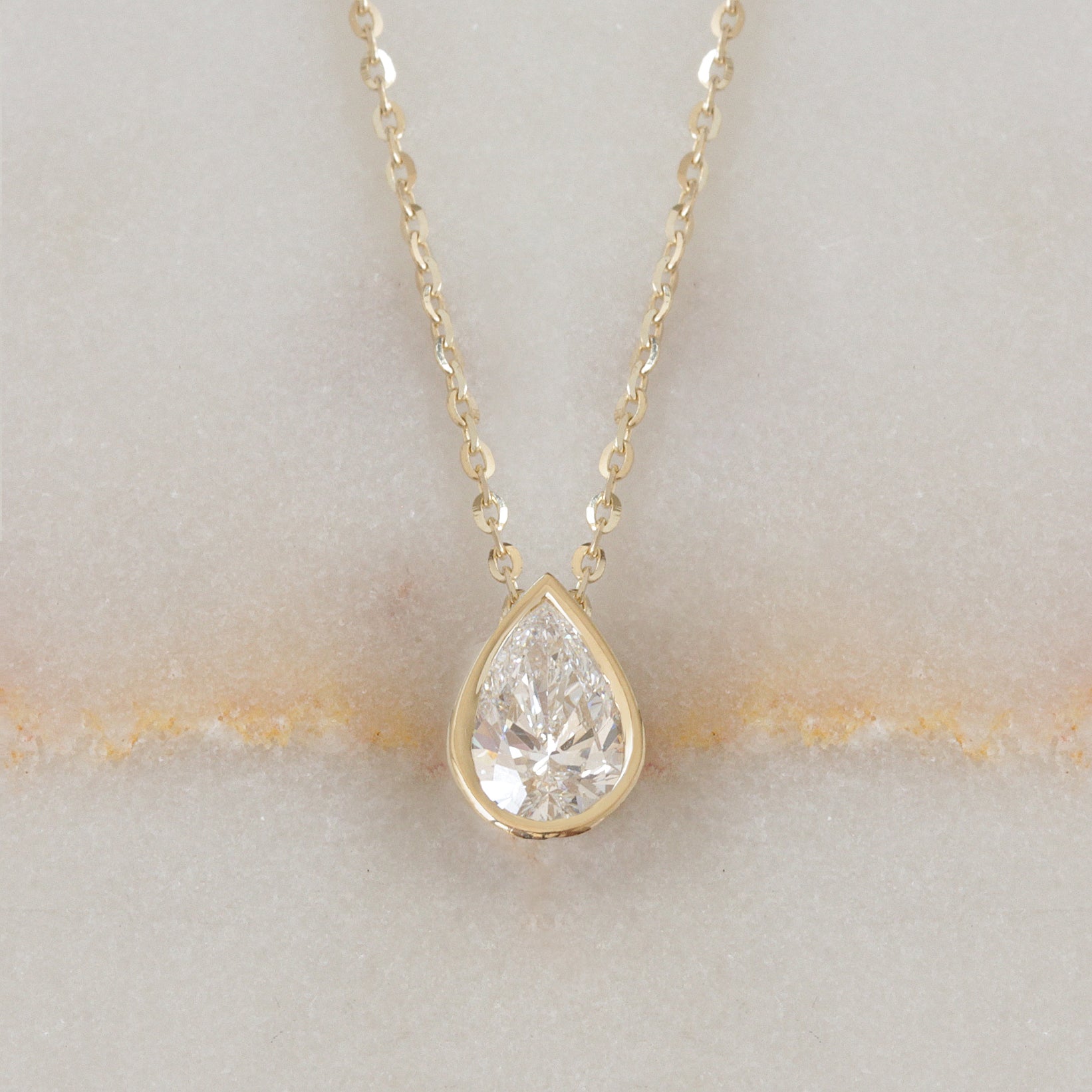 1CT Pear Diamond Bezel Setting Solitaire Pendant Necklace