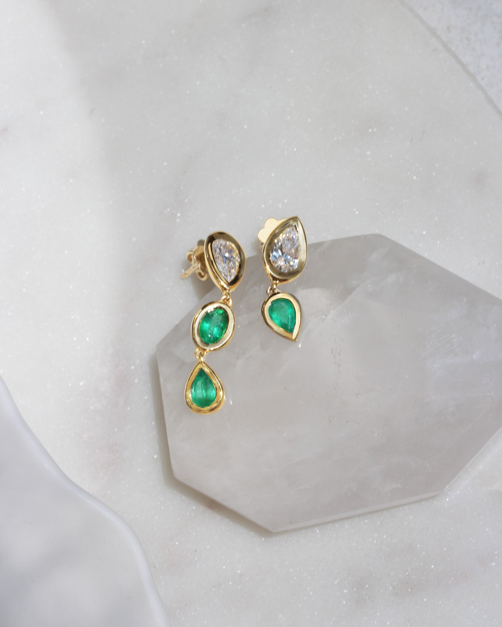 Private listing for Silvia  - Asymmetrical Diamond and Emerald Earrings