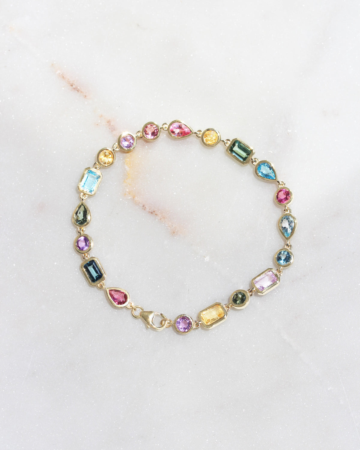 Colorful Rainbow Multi Gemstone Bezel Set Birthstone Bracelet