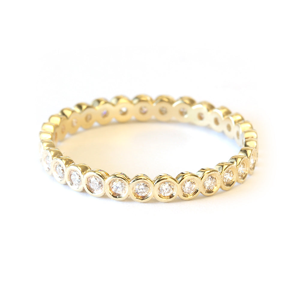 Bezel Full Eternity Wedding Band, 14K Yellow Gold Ring OOAK ♥