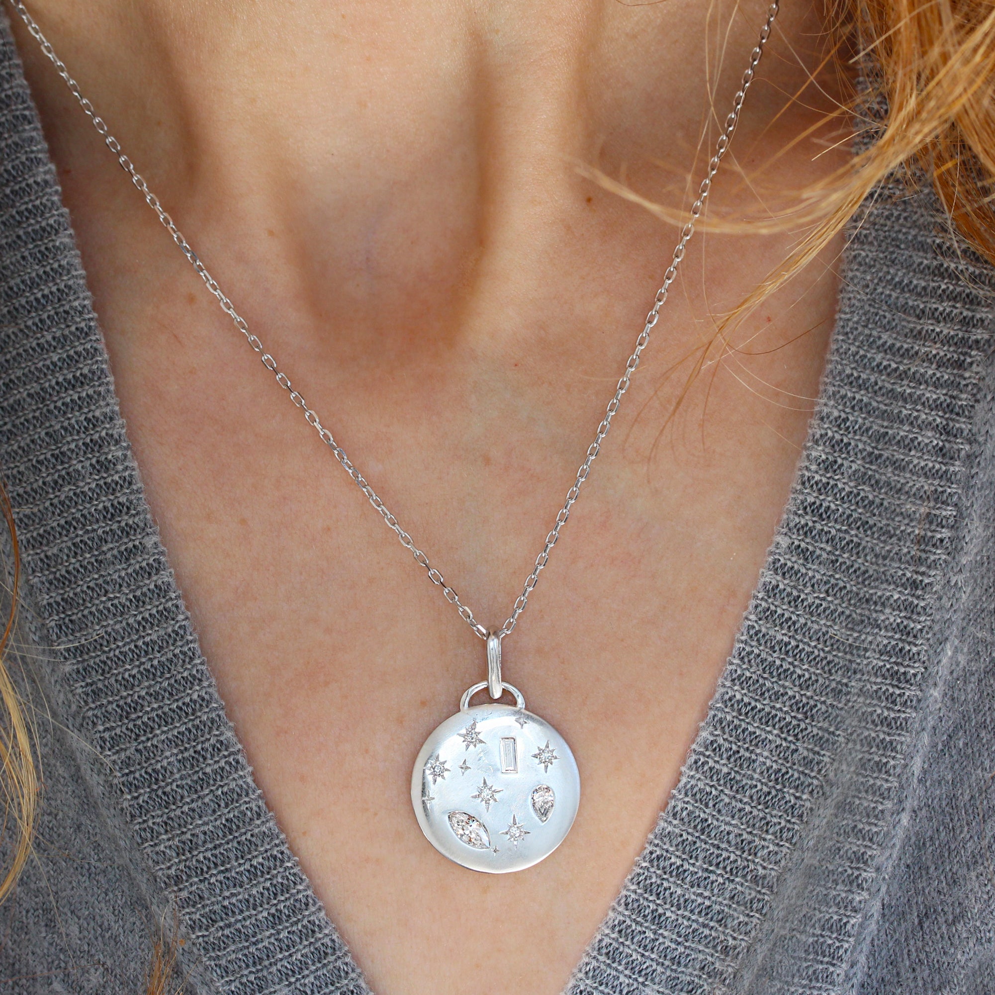 Celestial Moon and Stars Mixshape Diamond 2cm Pendant