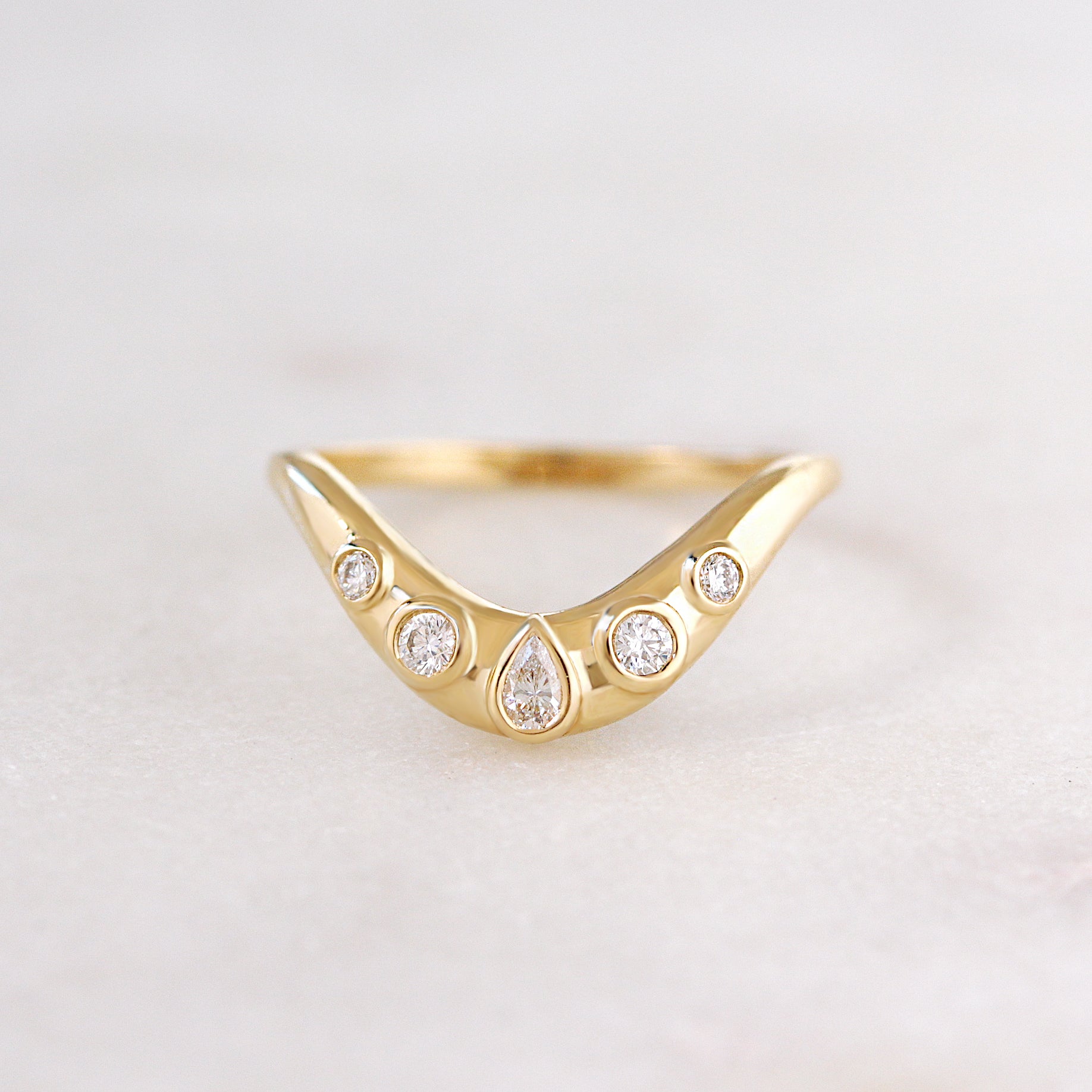 Statement Marquise Diamond Gold Curve Wedding Sideband Mila 