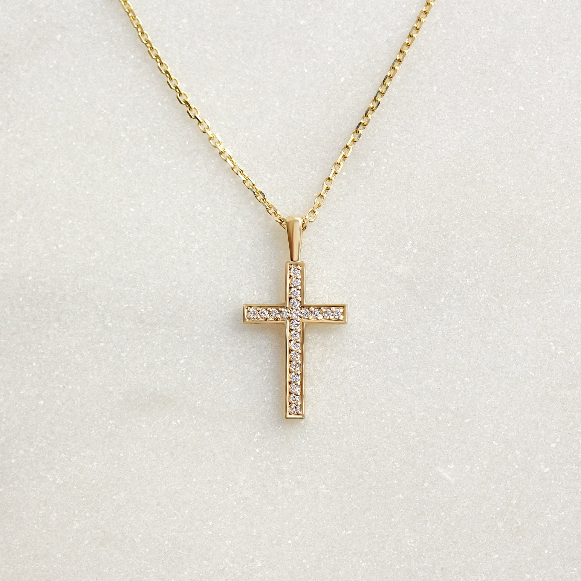 Dainty Cross Gold and Diamond Pendant Necklace