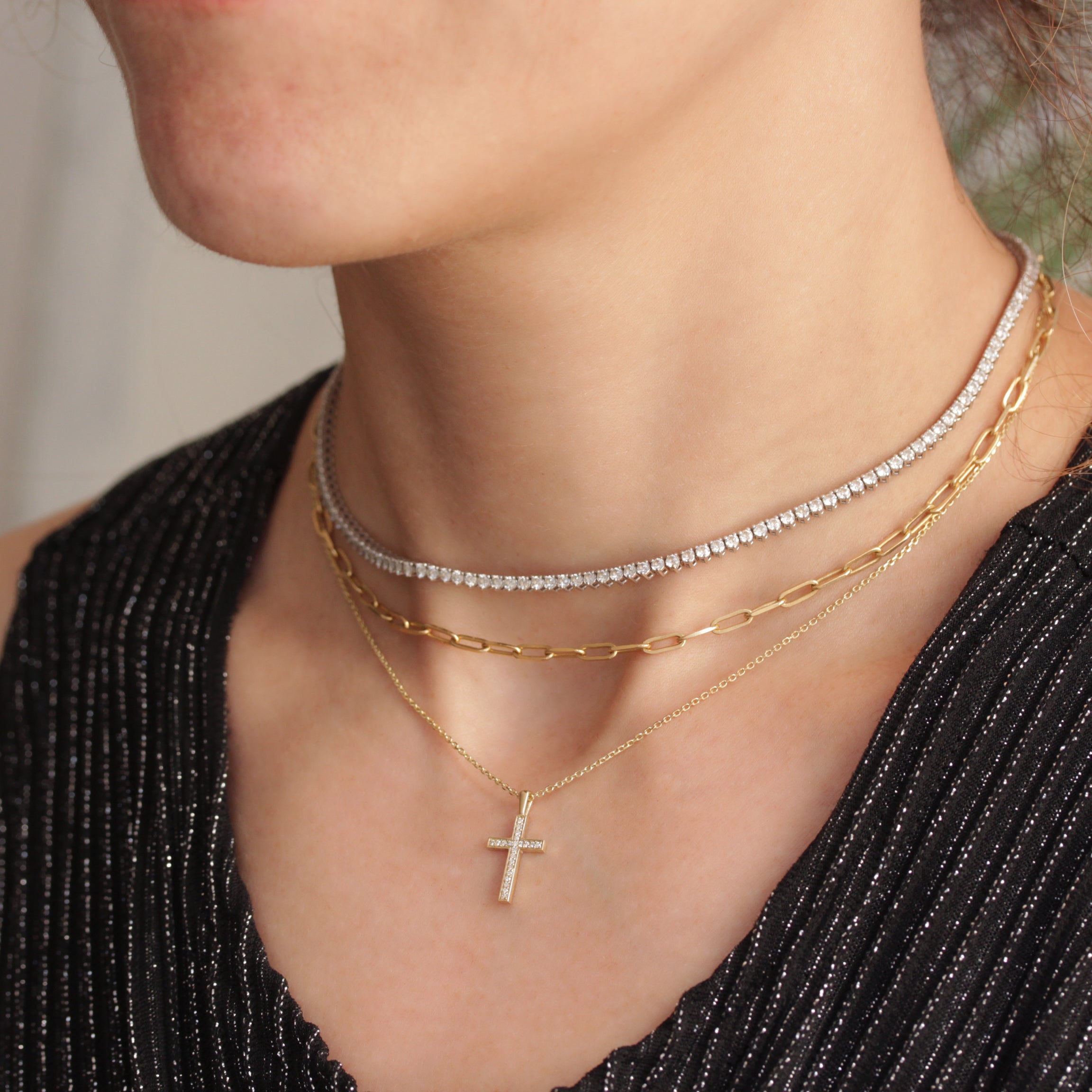 Dainty Cross Gold and Diamond Pendant Necklace