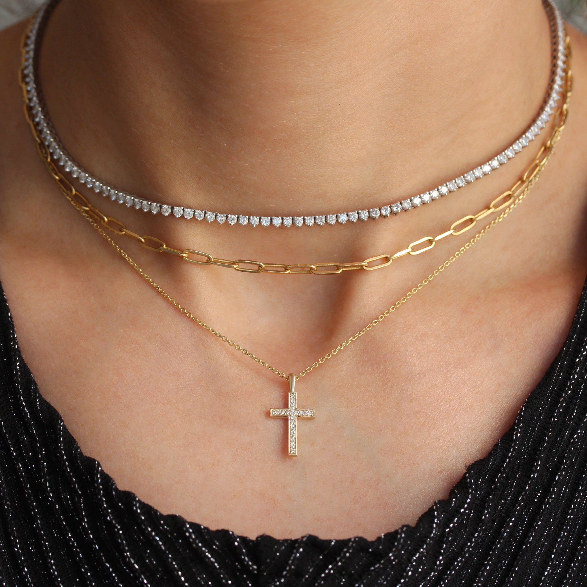 Dainty Cross Gold and Diamond Pendant Necklace