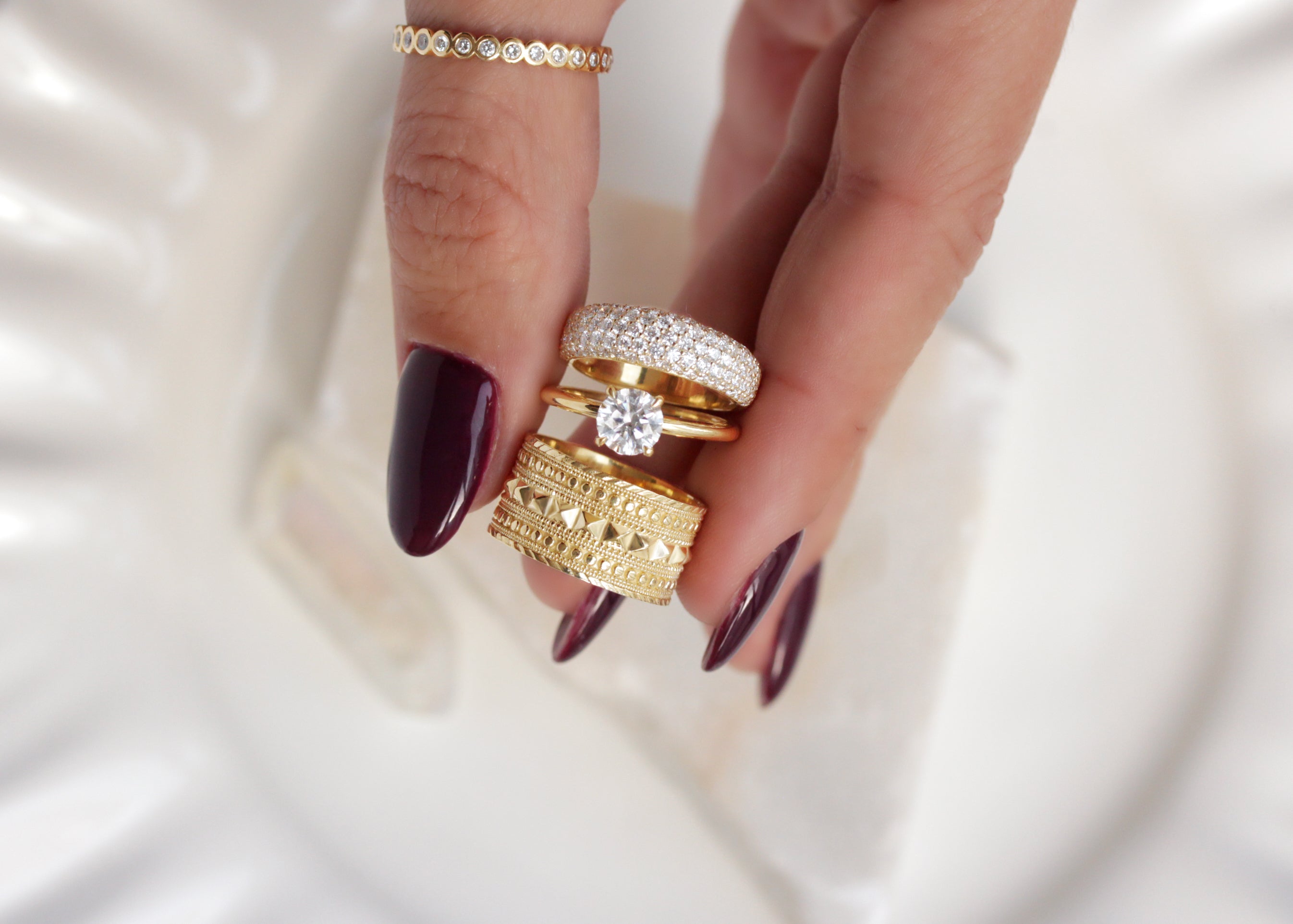 Textured Pyramid Wide Bold Gold Cigar Statement Ring, Cleopatra