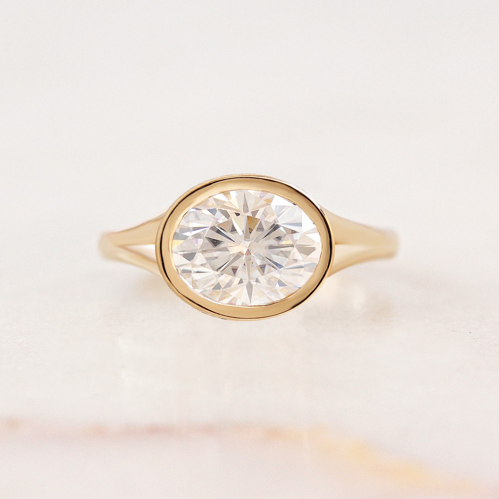 East West Bezel Oval Diamond, Hidden Halo, Engagement Ring Urban