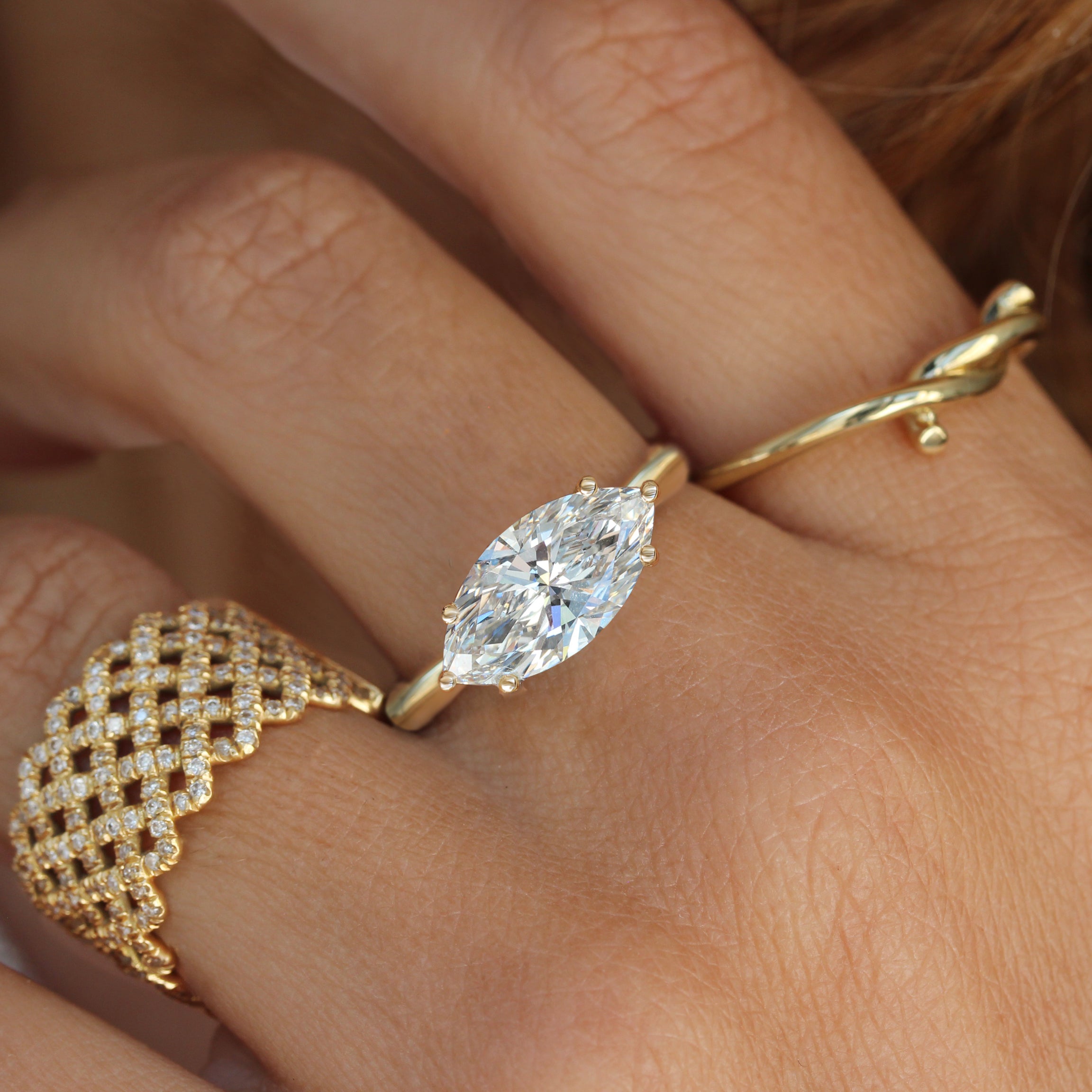 East West Marquise Diamond Solitaire 2.5mm Band Engagement Ring - Arya