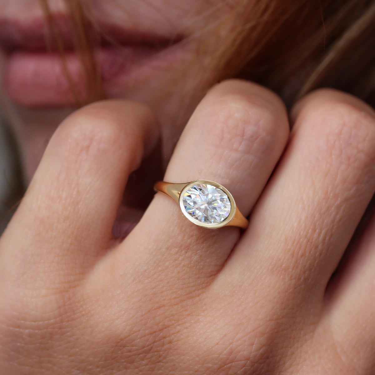 East West Bezel Oval Diamond, Hidden Halo, Engagement Ring Urban