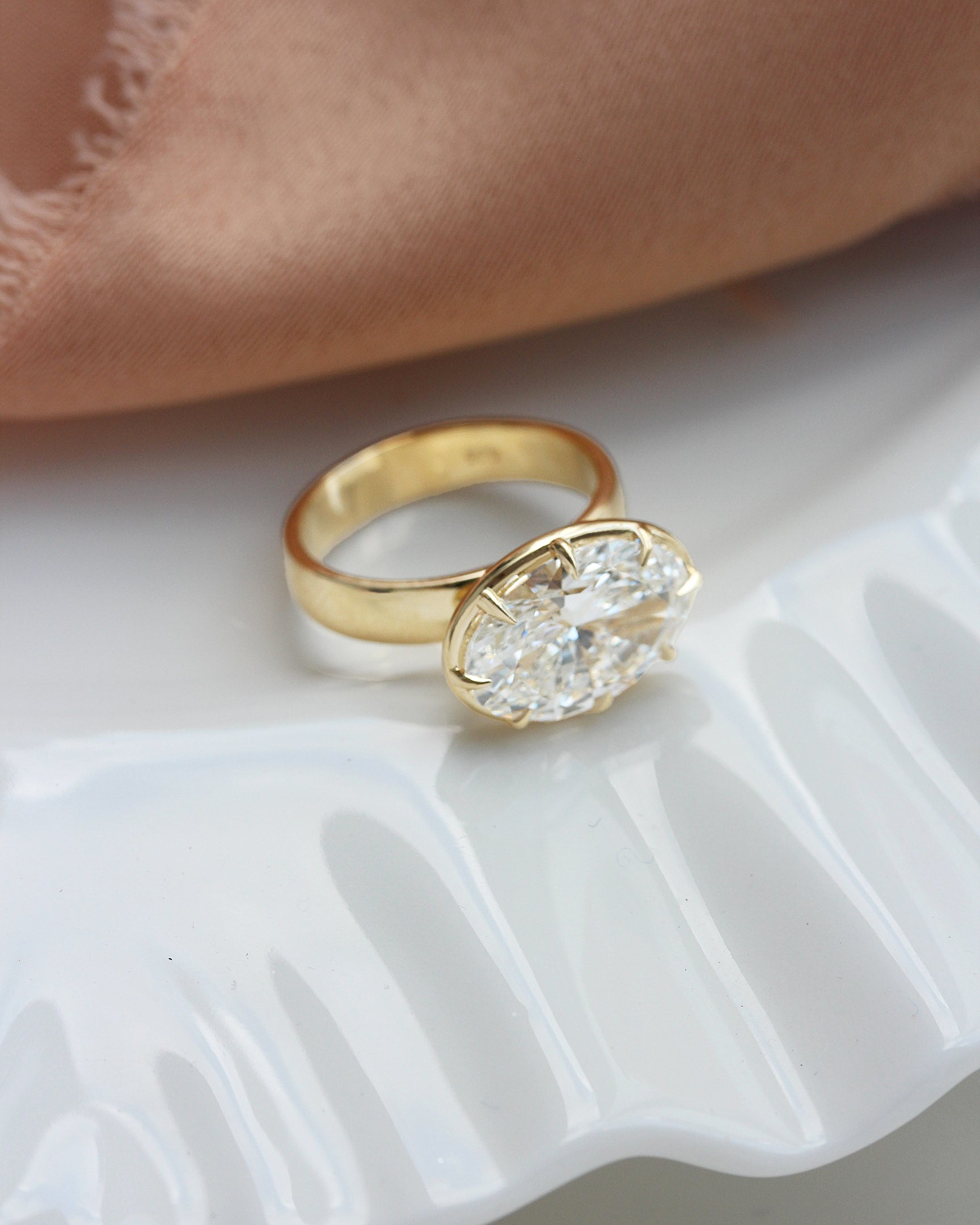 4ct East West Oval Engagement Ring, 8 Prongs, 4mm Wide Band, Olivia