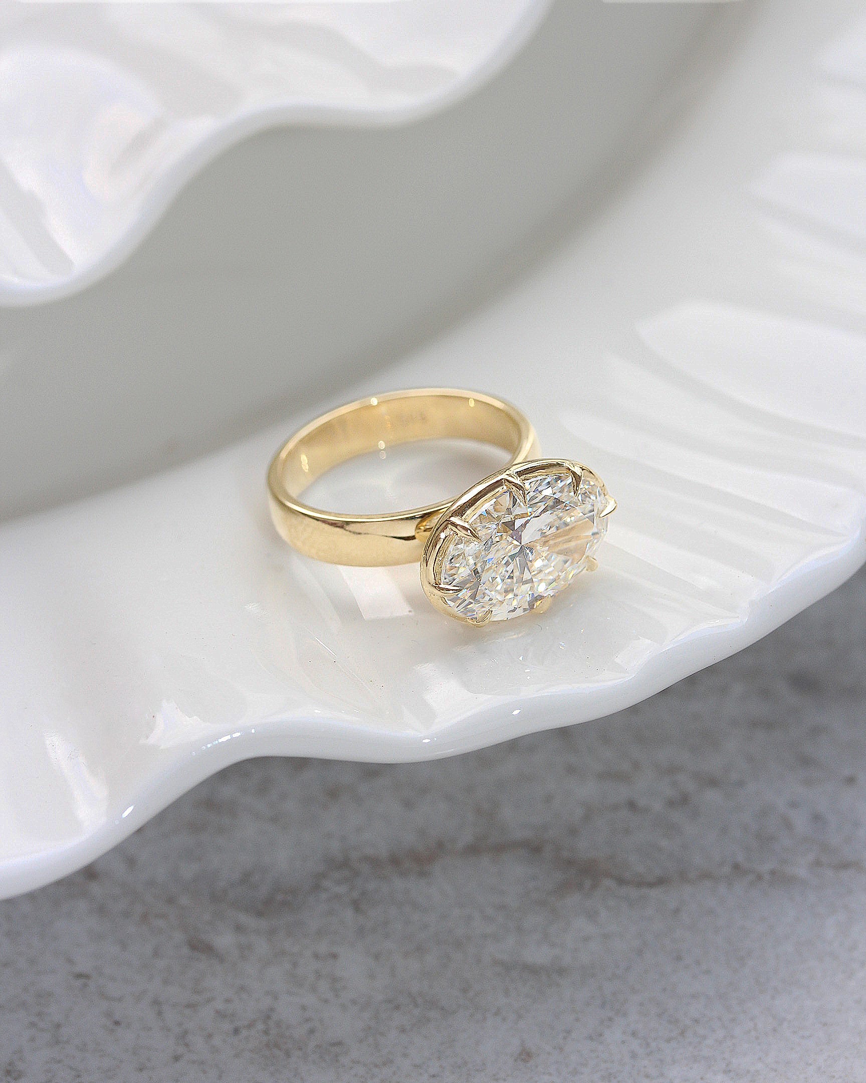 4ct East West Oval Engagement Ring, 8 Prongs, 4mm Wide Band, Olivia