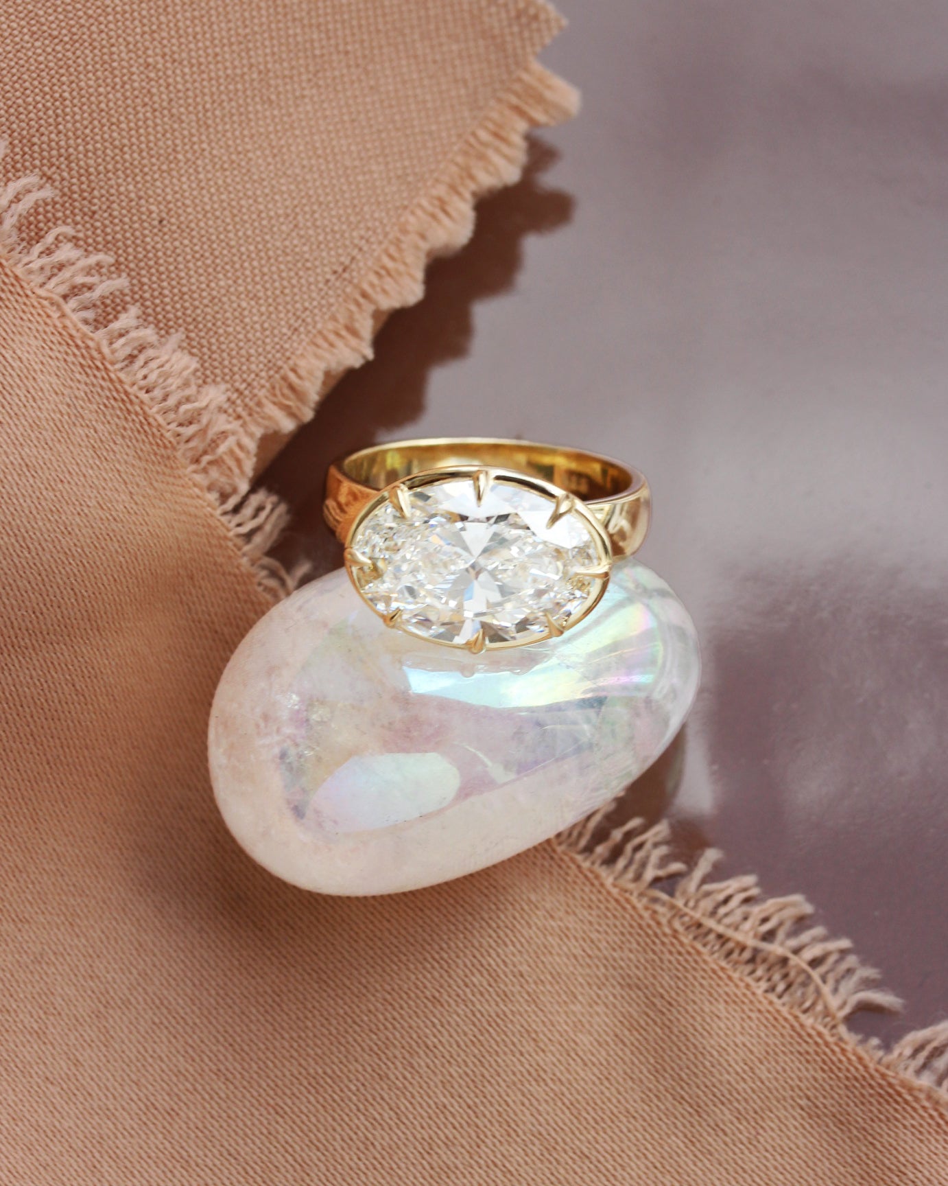4ct East West Oval Engagement Ring, 8 Prongs, 4mm Wide Band, Olivia