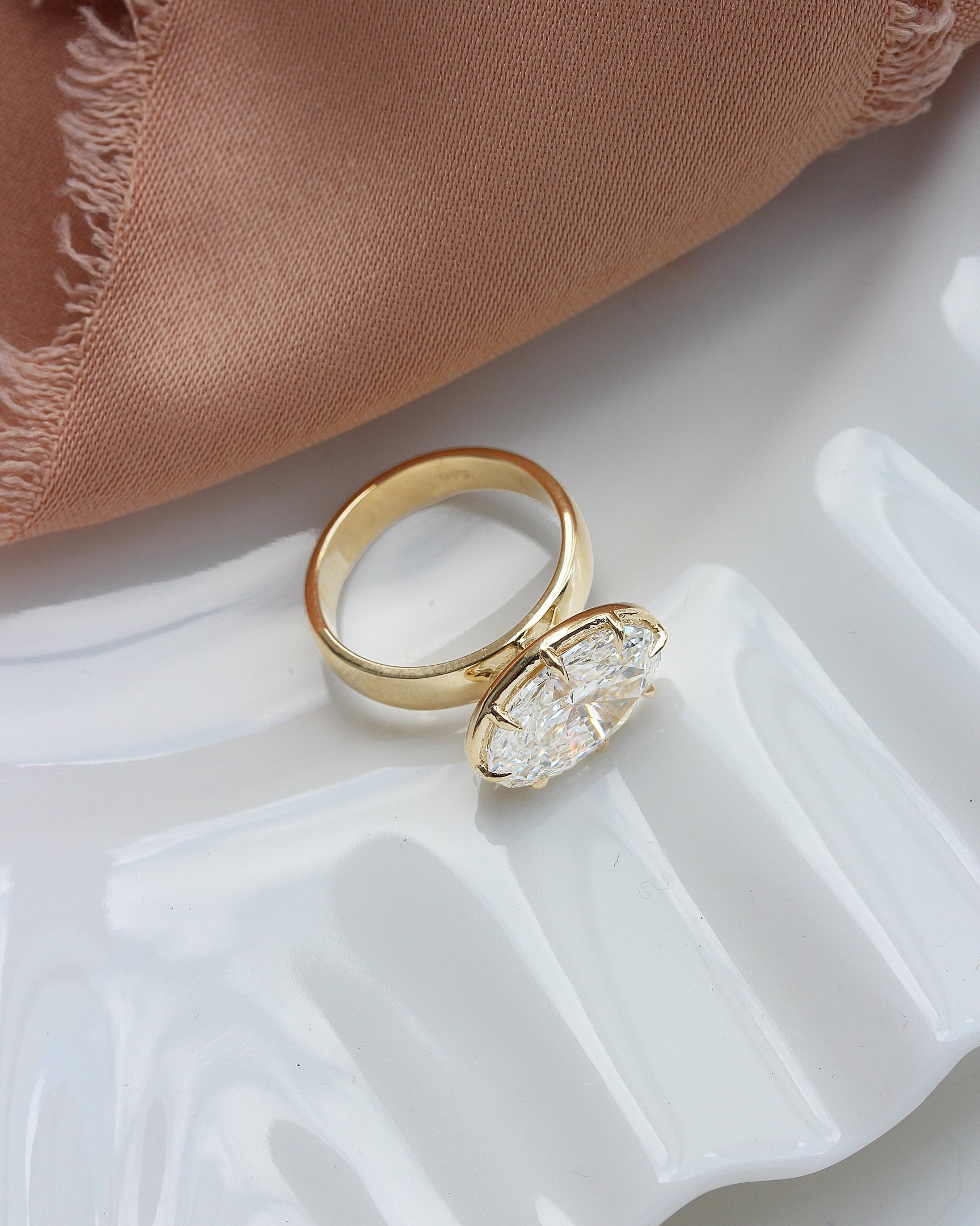 4ct East West Oval Engagement Ring, 8 Prongs, 4mm Wide Band, Olivia