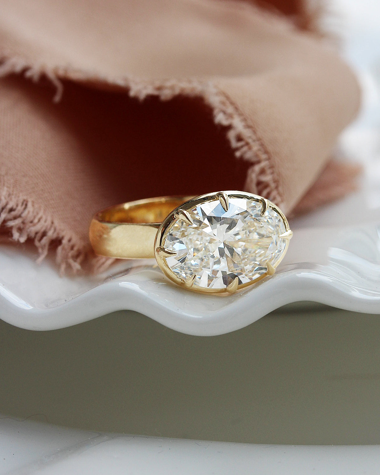 4ct East West Oval Engagement Ring, 8 Prongs, 4mm Wide Band, Olivia