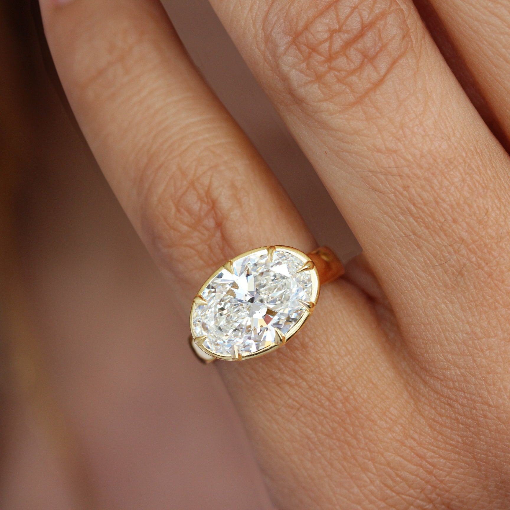 4ct East West Oval Engagement Ring, 8 Prongs, 4mm Wide Band, Olivia