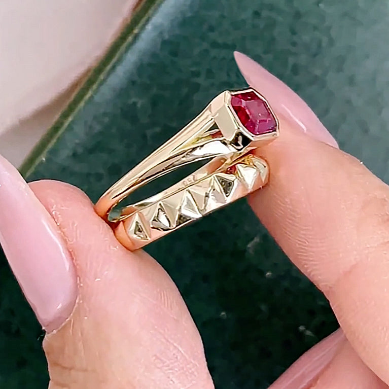 Ruby Emerald Cut East West Bezel Set Solitaire Modern Engagement Ring ...