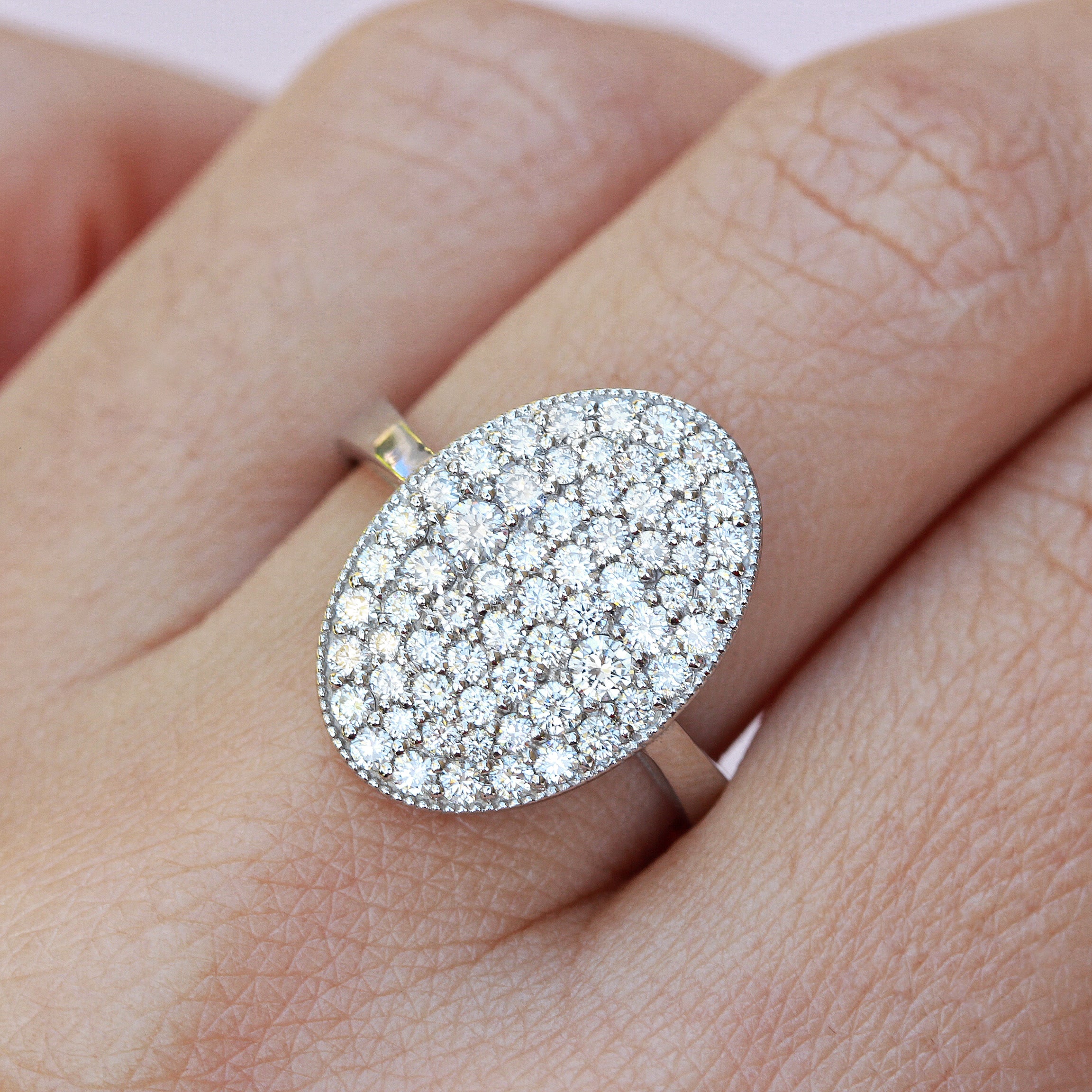 Big Oval Pave Diamond Statement Right Hand Ring