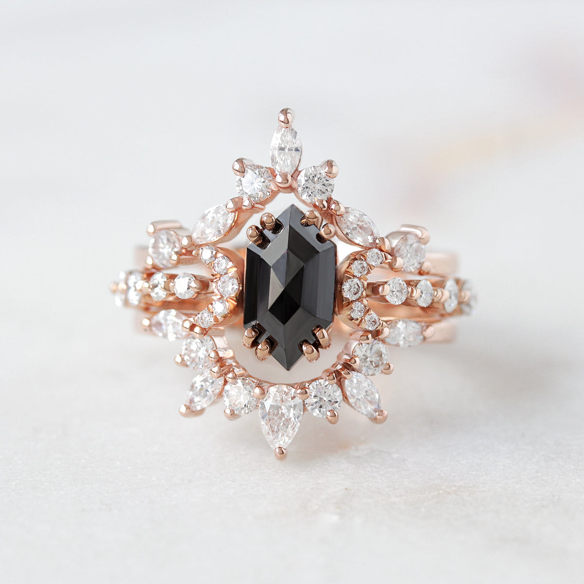 Nested Rings Pear and Marquise Diamond Curved Unique Wedding Nesting Ring - Ray ♥ ...