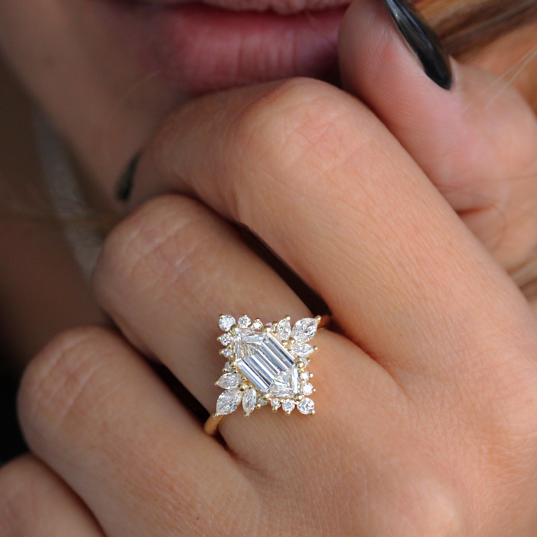 Elongated Hexagon 1CT Lab Diamond and Diamonds Celestial Star Engagement Ring - Nora