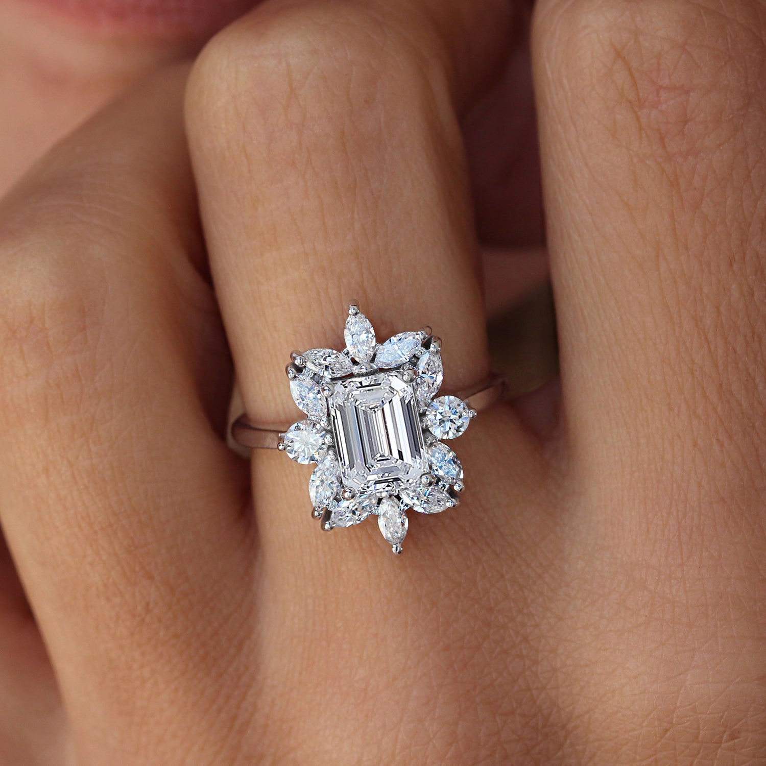 Halo Emerald Cut Engagement Ring, 1.9 Ct H VS1 GIA – Kingofjewelry.com