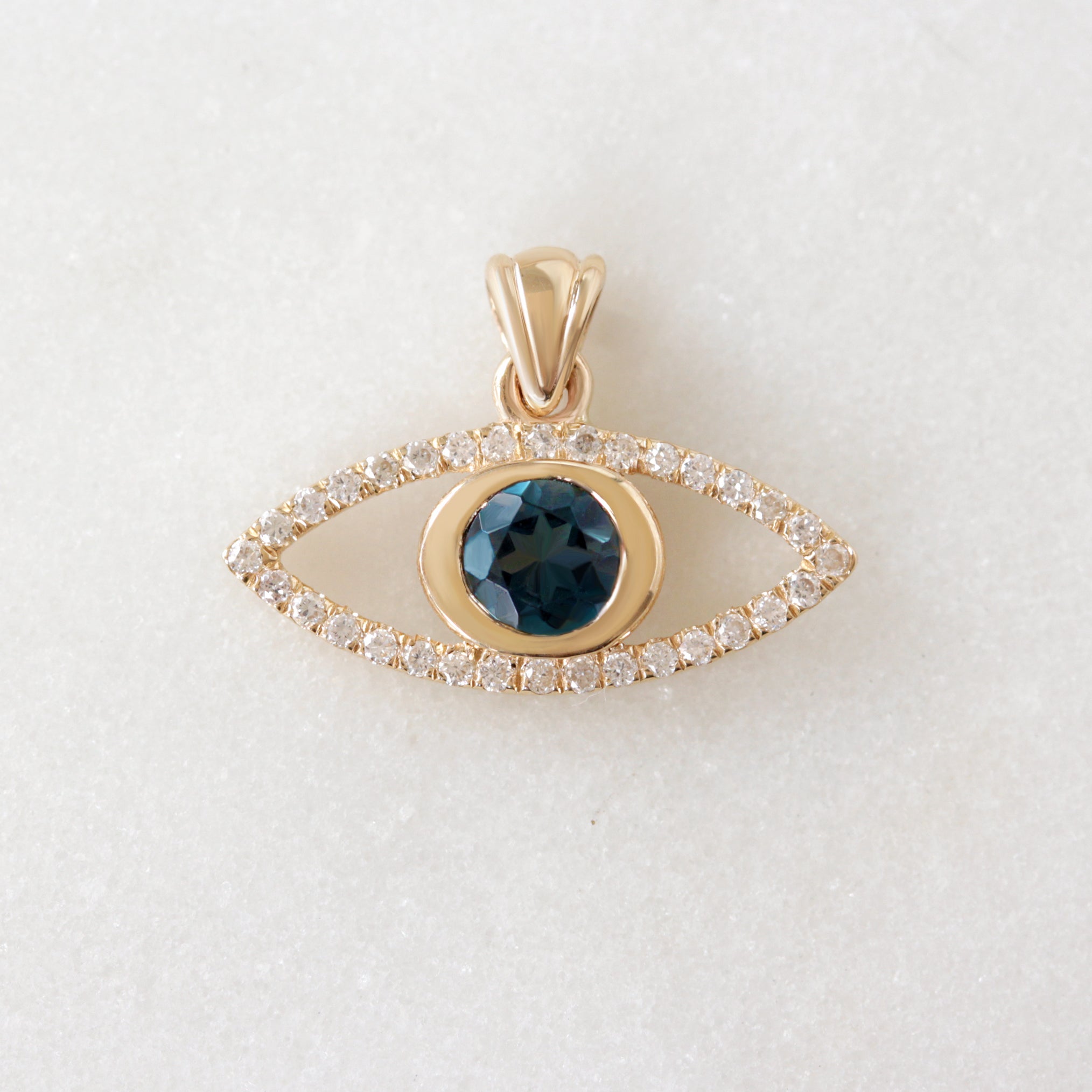Evil Eye Pave Diamond / Blue Topaz Charm Necklace Suja ♥️