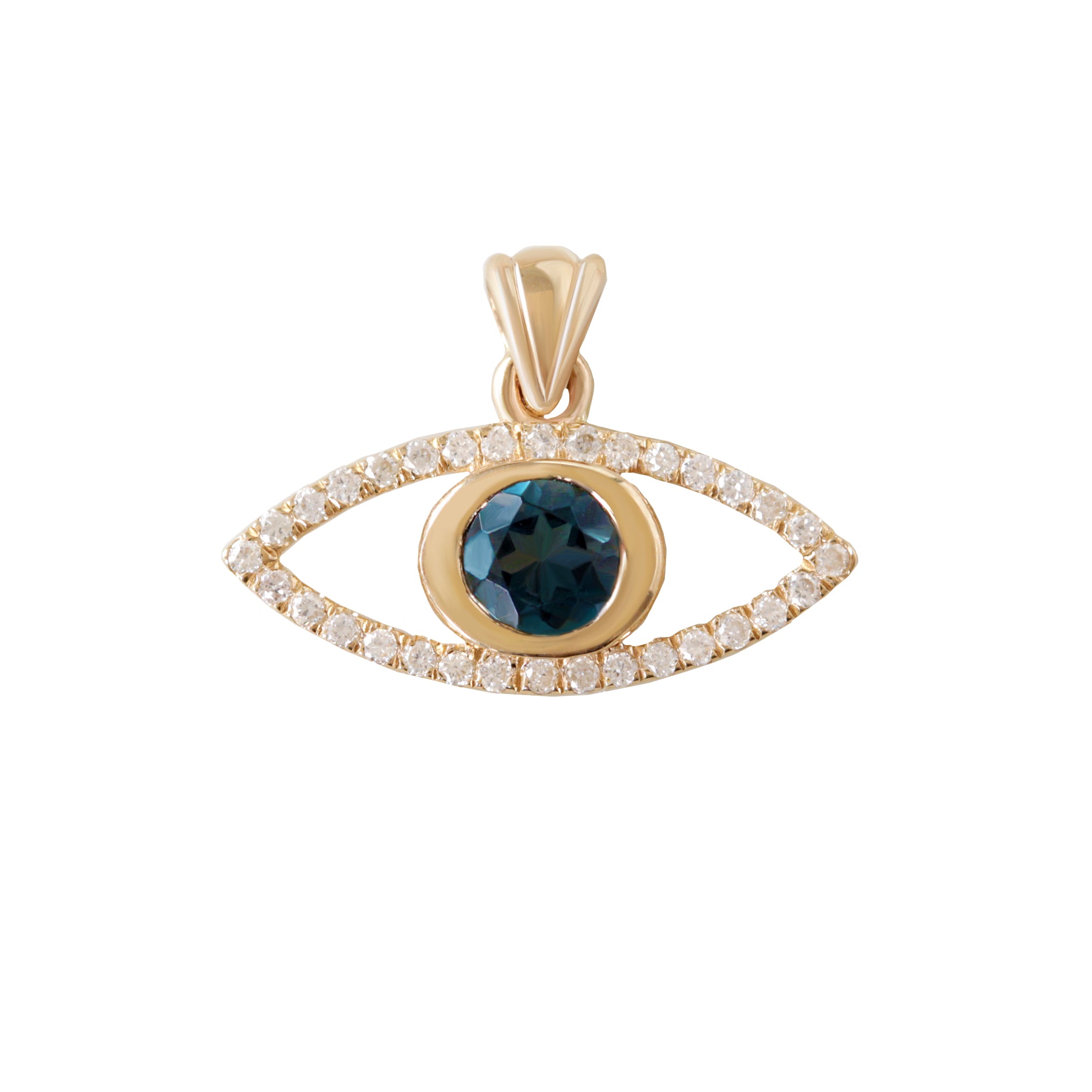 Evil Eye Pave Diamond / Blue Topaz Charm Necklace Suja ♥️