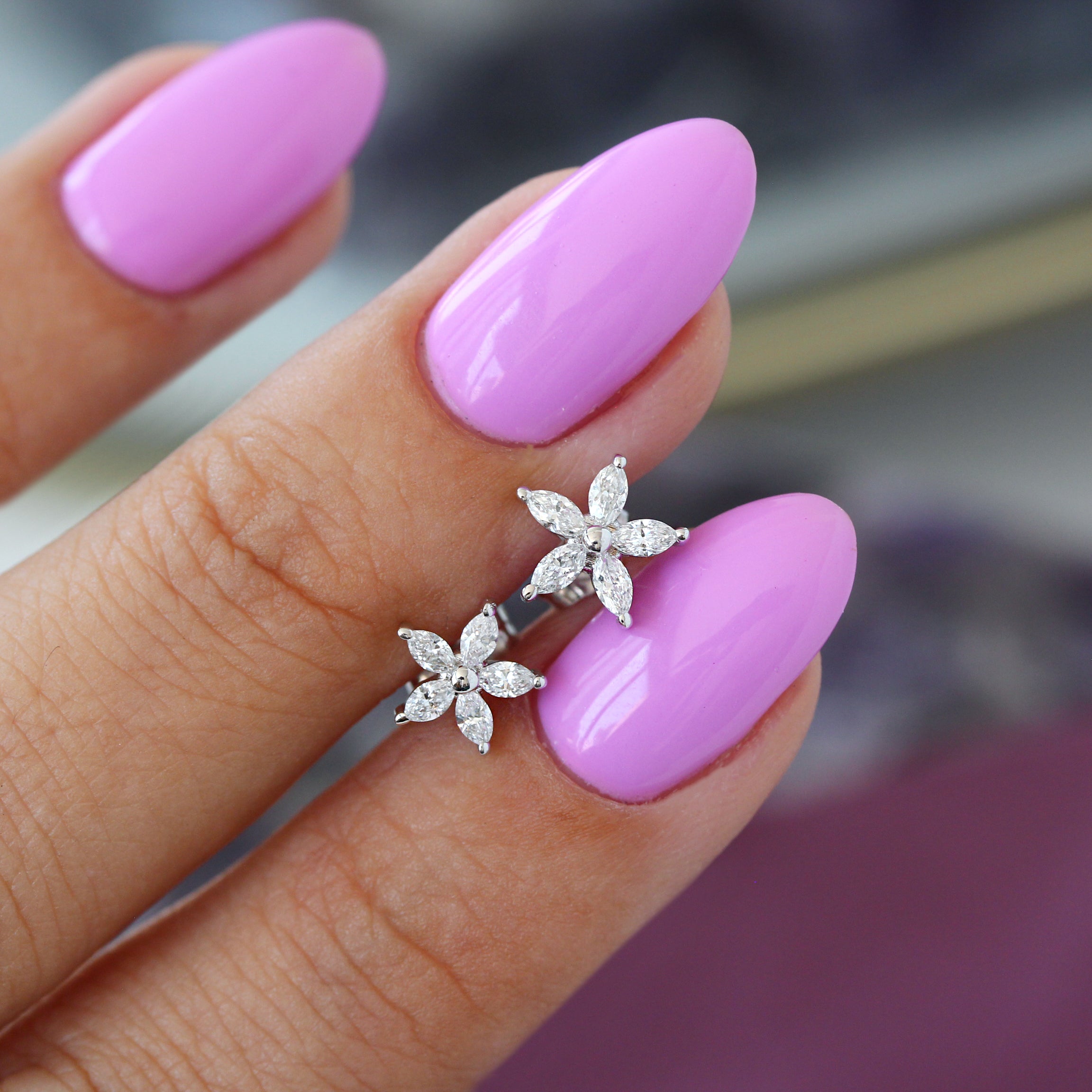Marquise Diamond Flower Stud Earrings